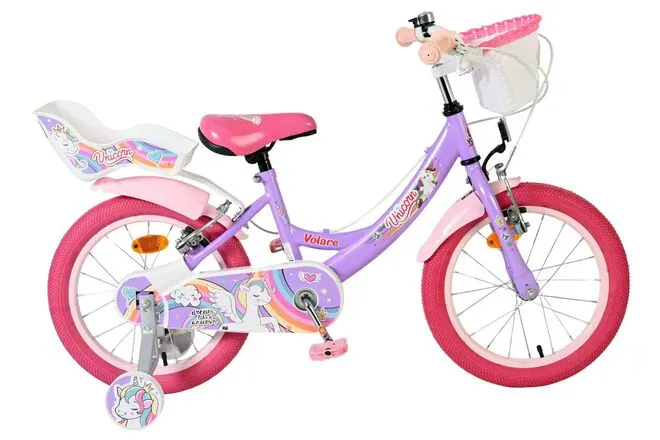 Volare dječji bicikl Unicorn 16″ ljubičaste boje, s dvije ručne kočnice - Pribislavec