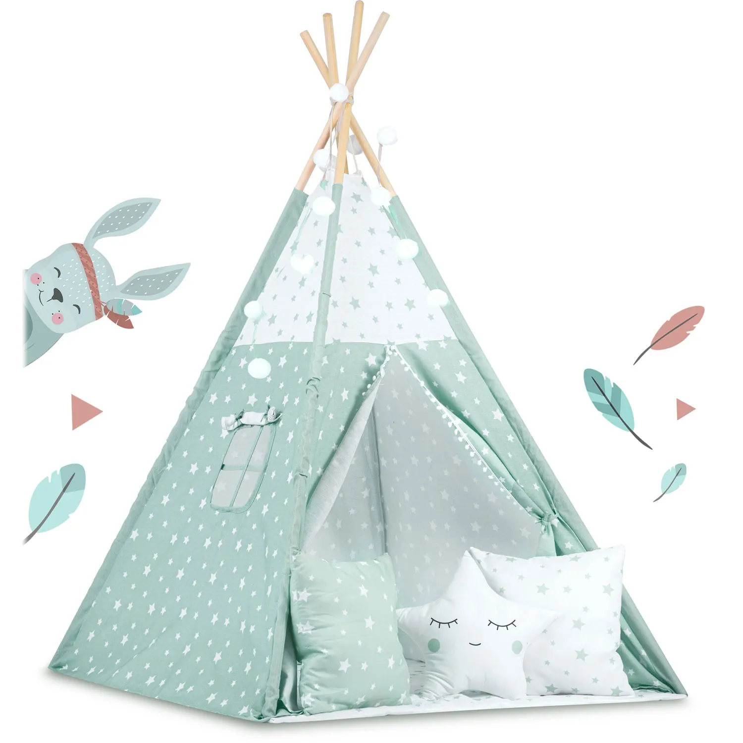 nukido teepee šator za djecu s svjetlima - boja mente - slika 4