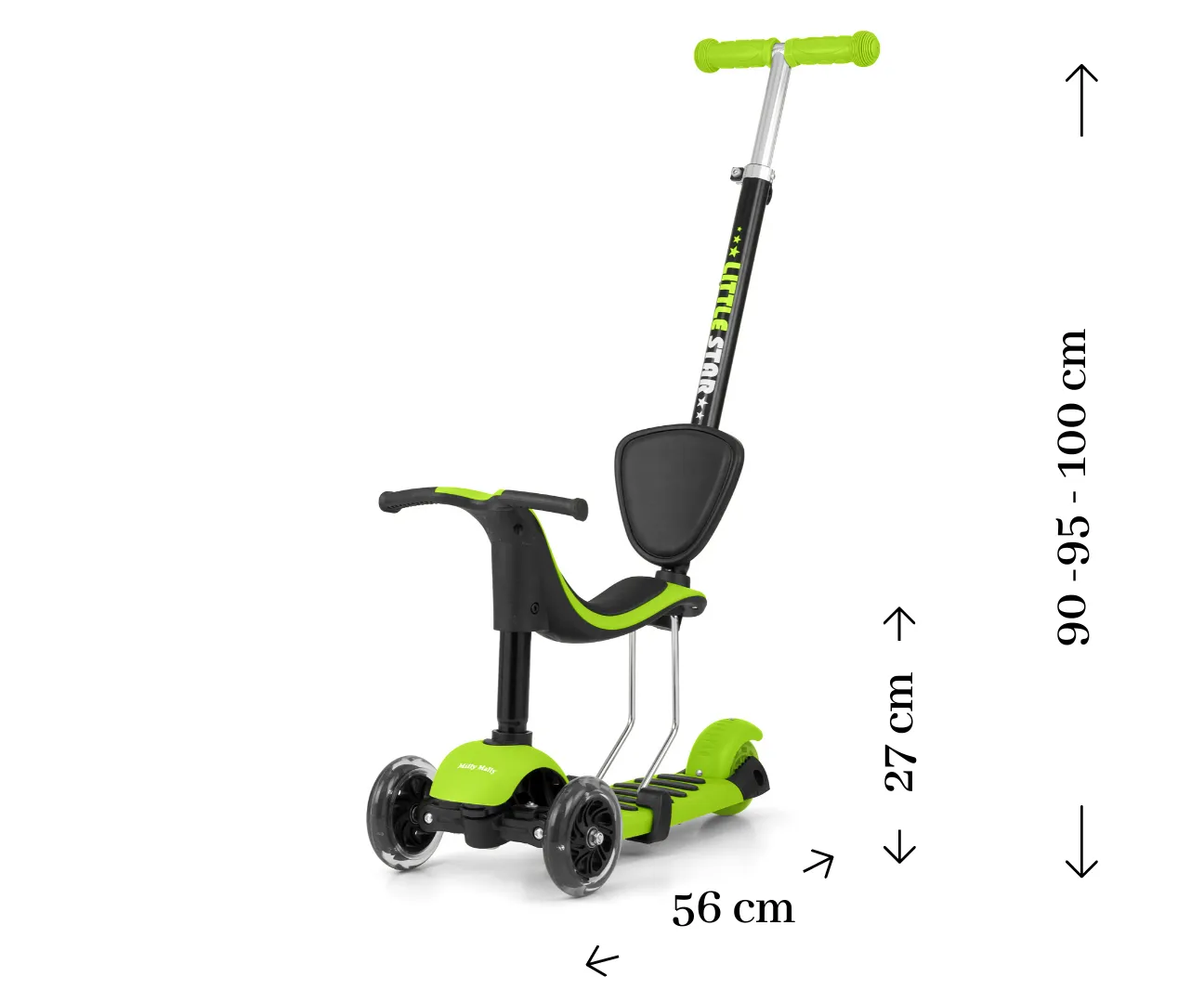 milly mally 3u1 dječji romobil na 3 kotača little star zeleni - slika 3