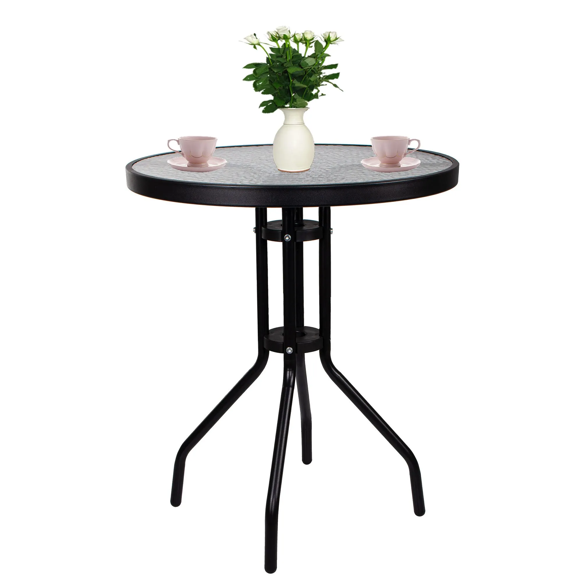 springos stakleni okrugli vrtni stol, crni 60 cm - slika 7