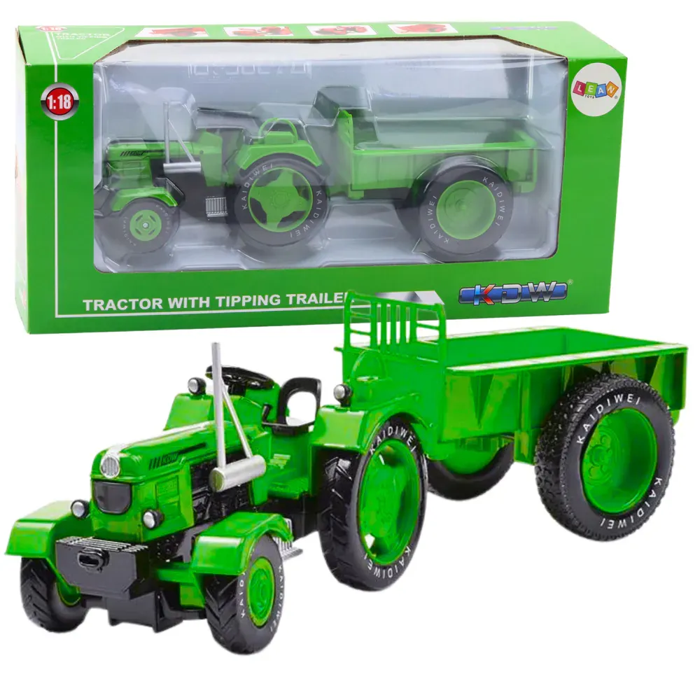 metalni poljoprivredni traktor s prikolicom zeleni 1:18 - slika 2