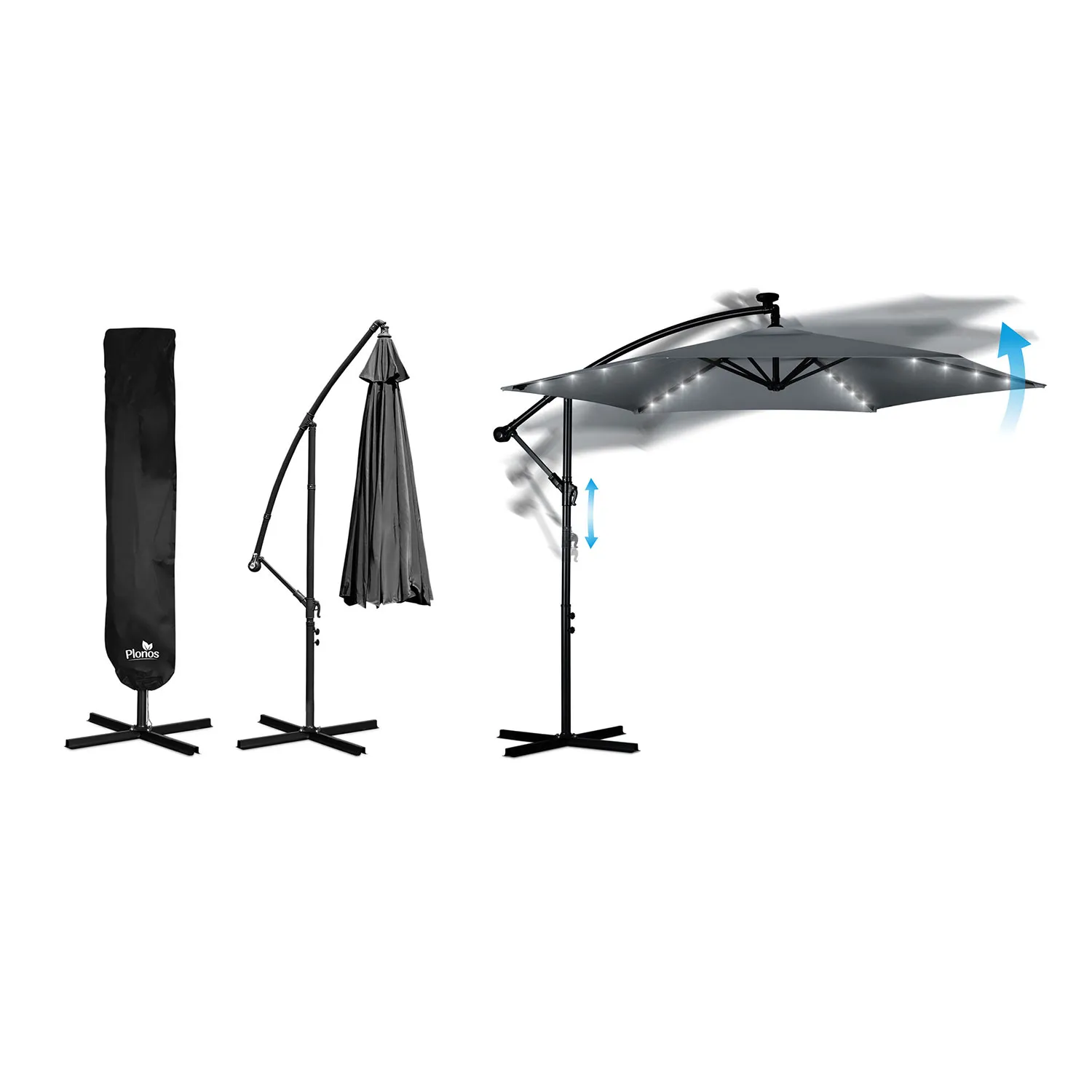 veliki vrtni suncobran s led svjetlima plonos 350 cm sivi - slika 9