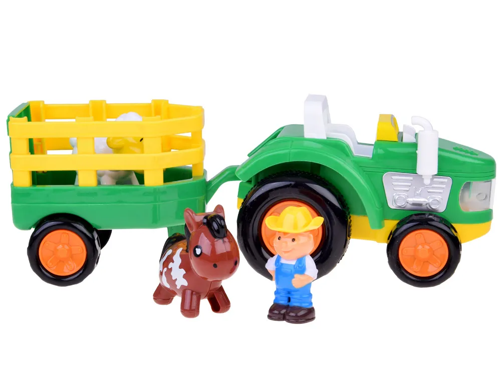 traktor s prikolicom, farmer i set životinja - slika 4