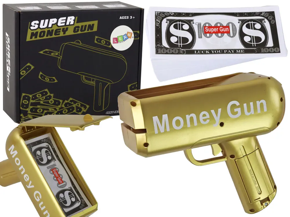 money gun pištolj za izbacivanje novčanica zlatni - slika 2