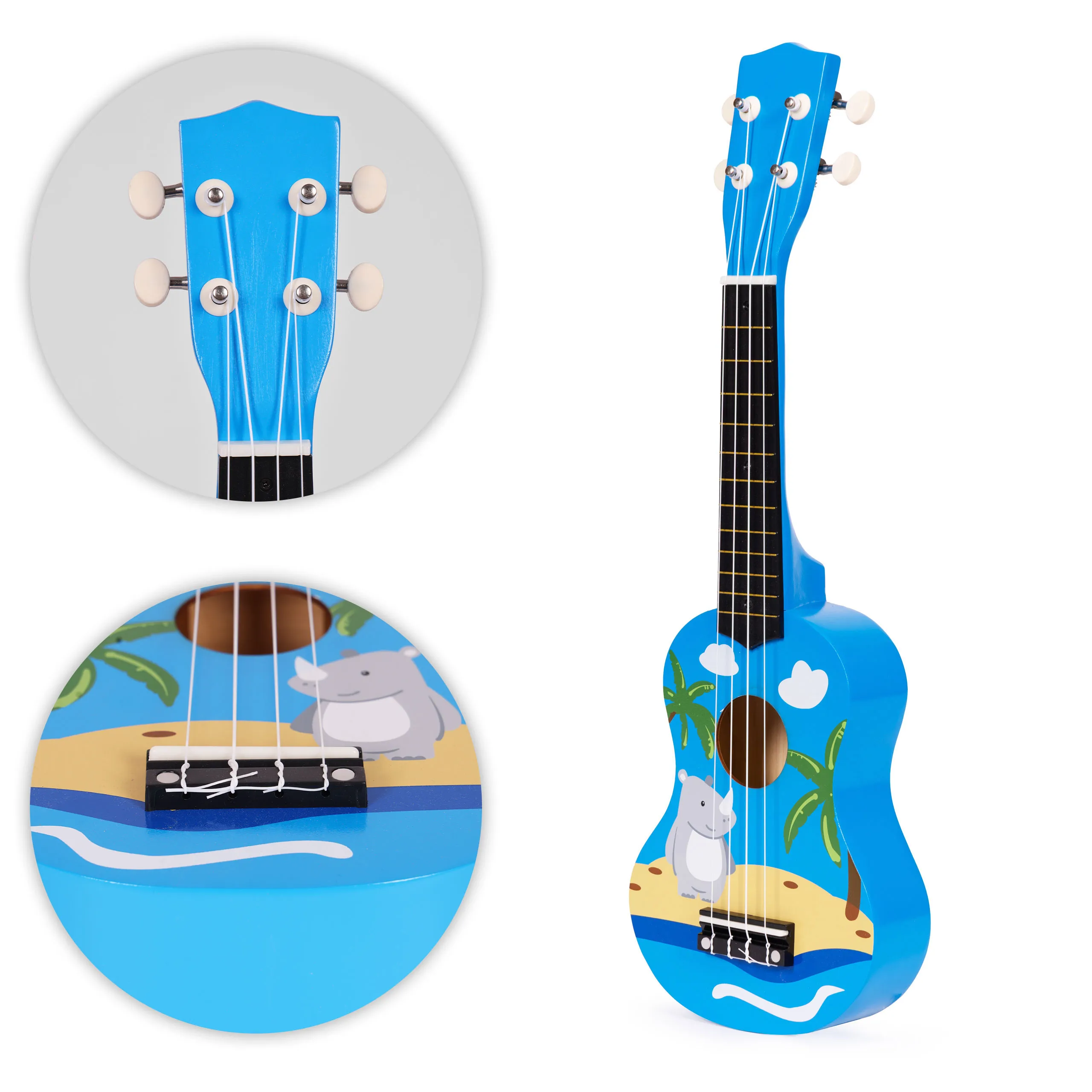 ecotoys drvena ukulele za djecu, plava – 4 najlonske žice i trzalica - slika 9