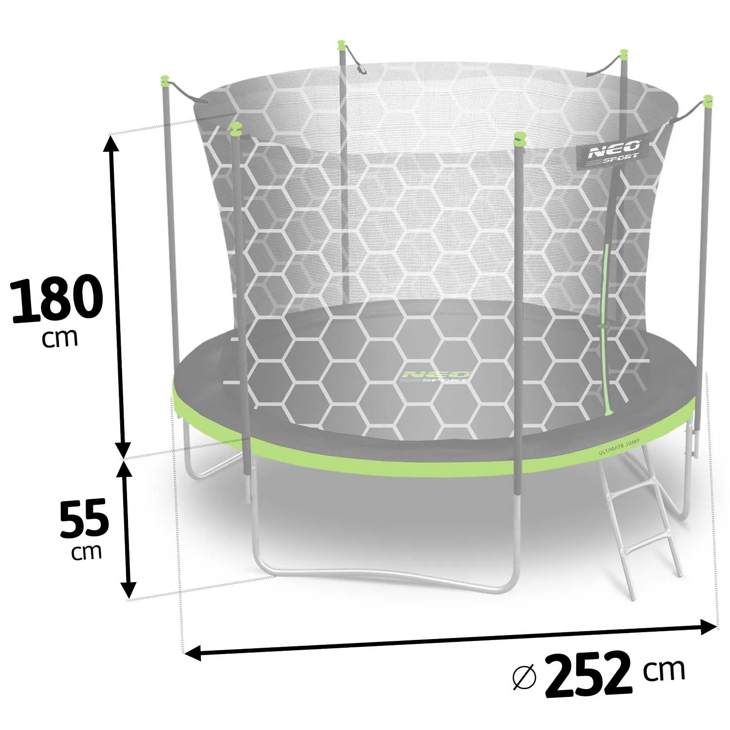 neo-sport vrtni trampolin 252 cm (8 ft) s unutarnjom mrežom i ljestvama, zeleni - slika 6
