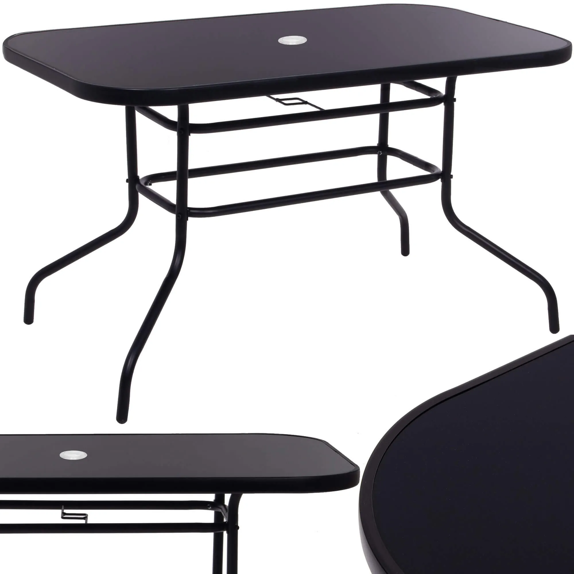 springos metalni vrtni stol 140x80 cm crni - slika 6