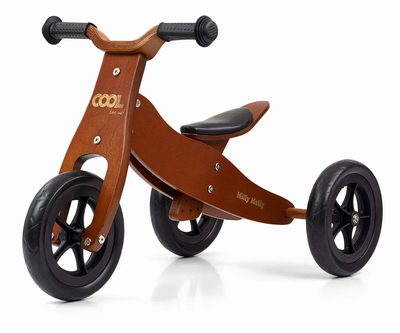 milly mally 2u1 dječji tricikl bez pedala dark natural - slika 2