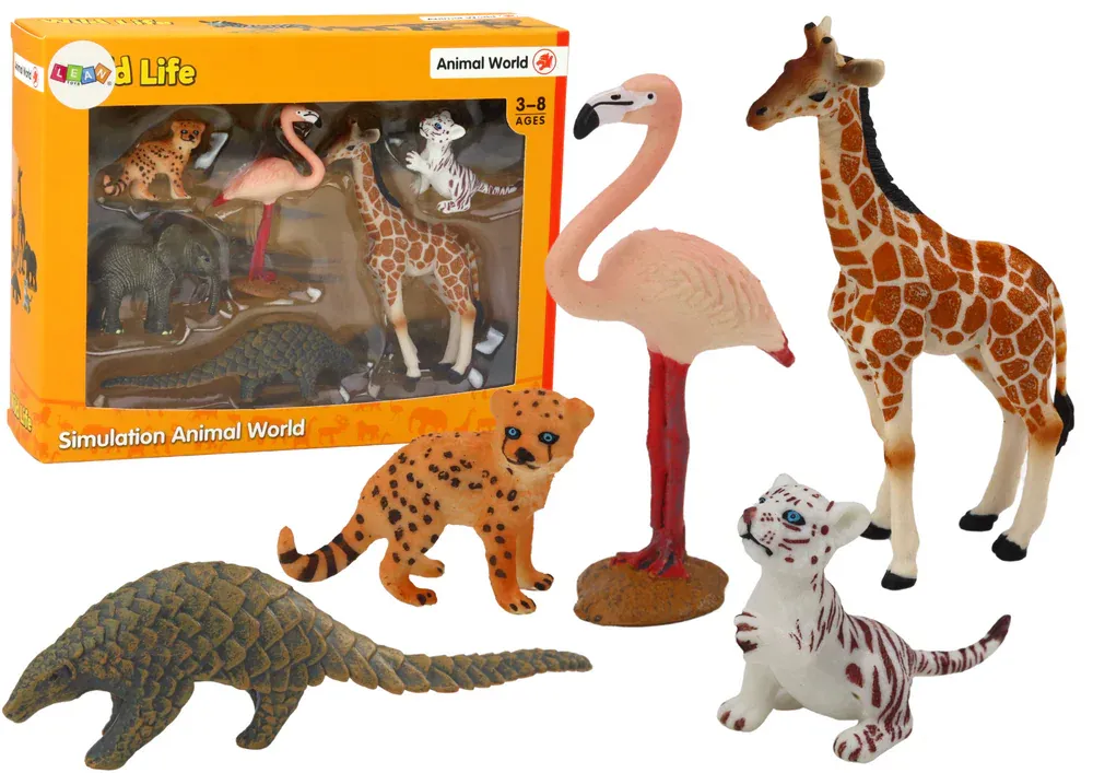 Set figurica životinja - žirafa, flamingo, slon, tigar i mravojed - Pribislavec