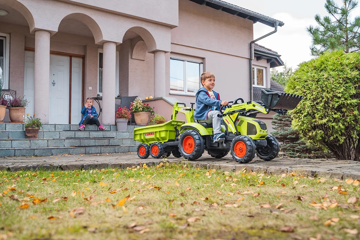 traktor na pedale falk claas sa prikolicom, žlicom i buldožerom 3 godine - slika 3