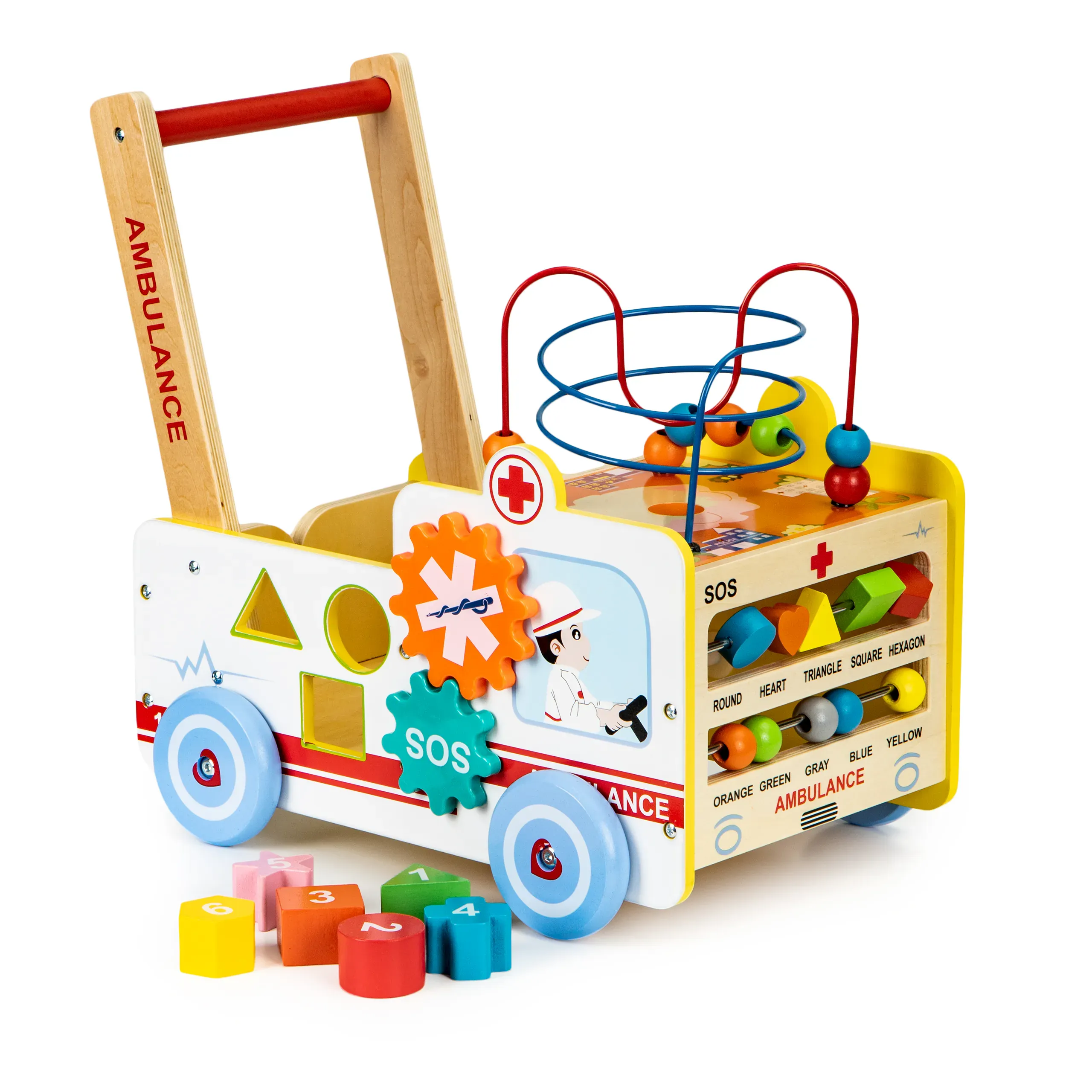ecotoys multifunkcionalna drvena guralica ambulanta - slika 2