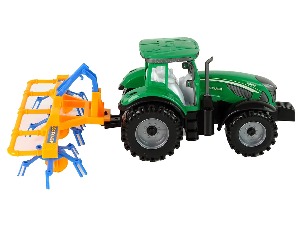 zeleni traktor s narančastim grabljama - slika 6