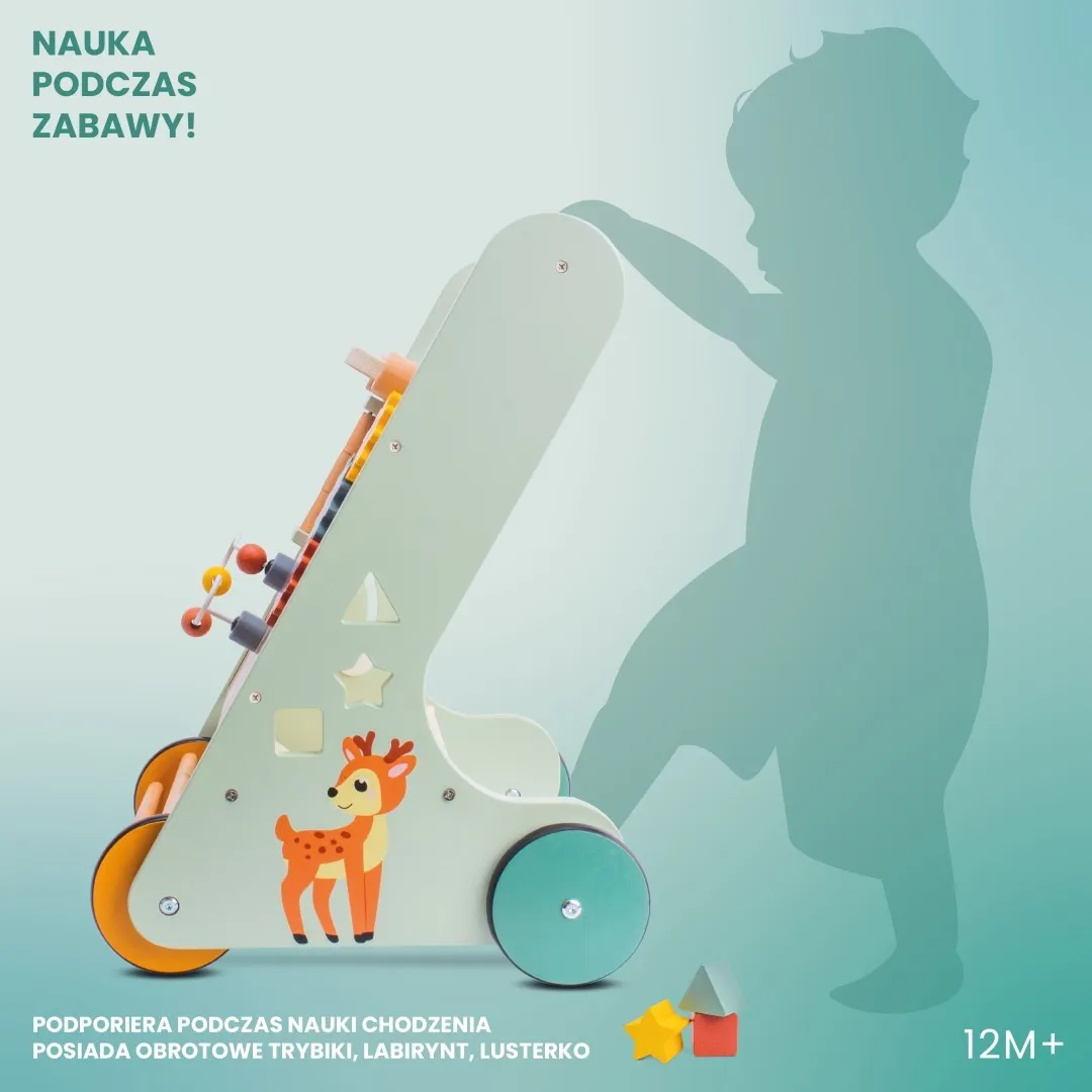 drvena interaktivna guralica hodalica 48 cm - šumski uzorci - slika 5