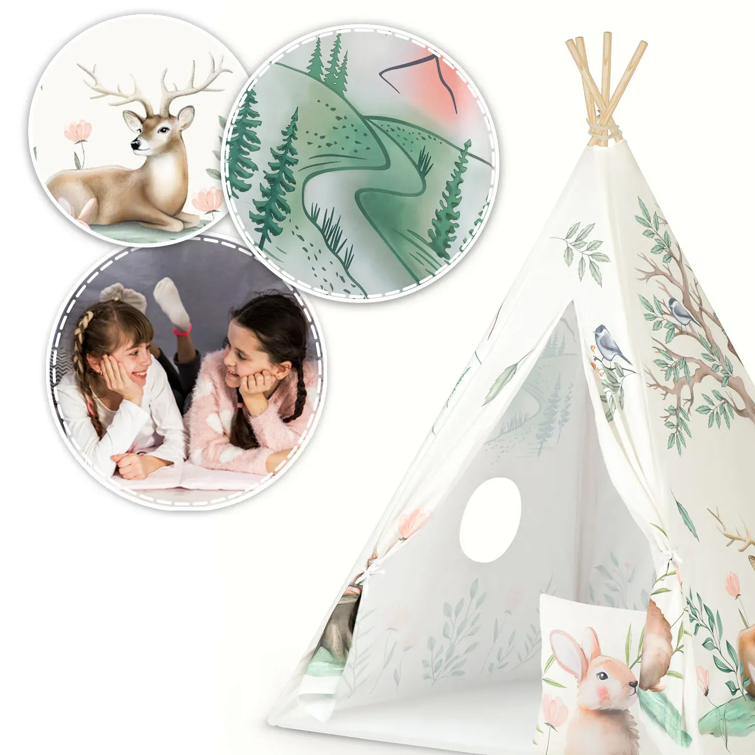 nukido teepee šator za djecu bež životinje - slika 6
