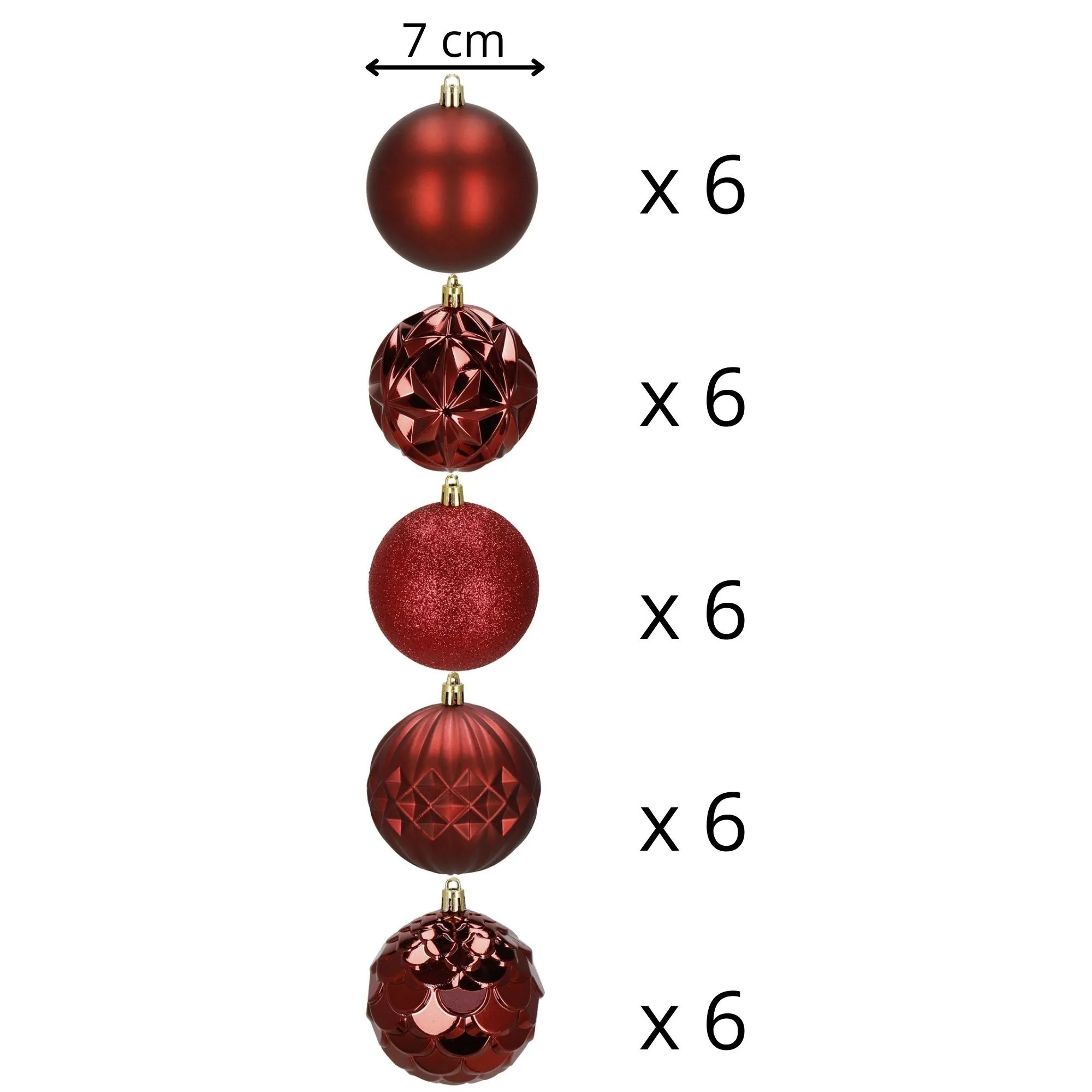 božićne kuglice 8 cm – set 30 komada nijanse crvene - slika 11