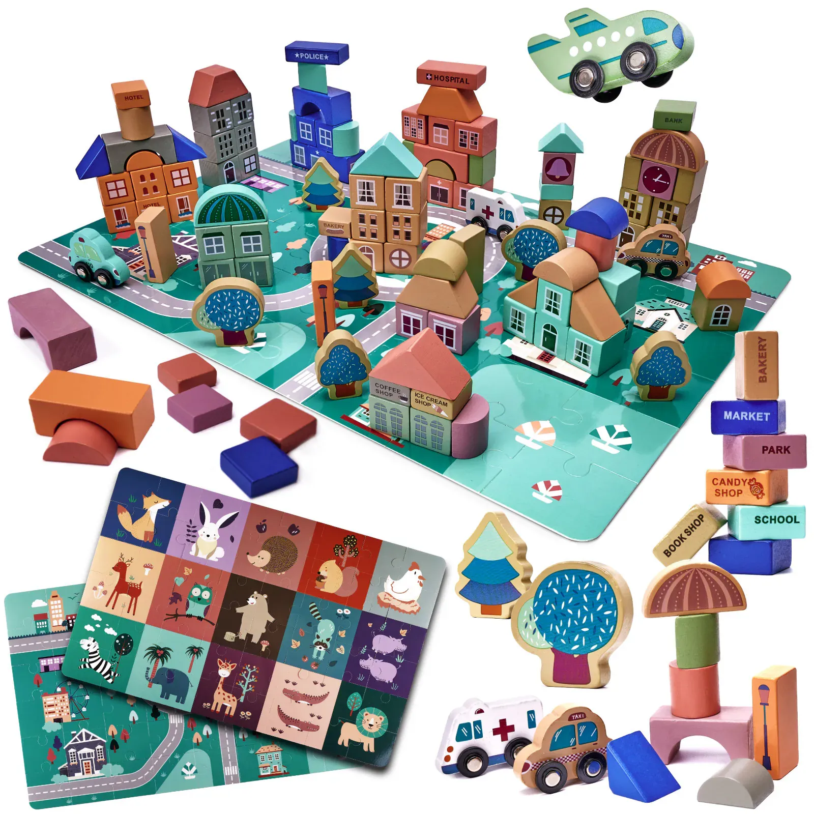 drvene kocke puzzle grad 181 kom. - slika 2
