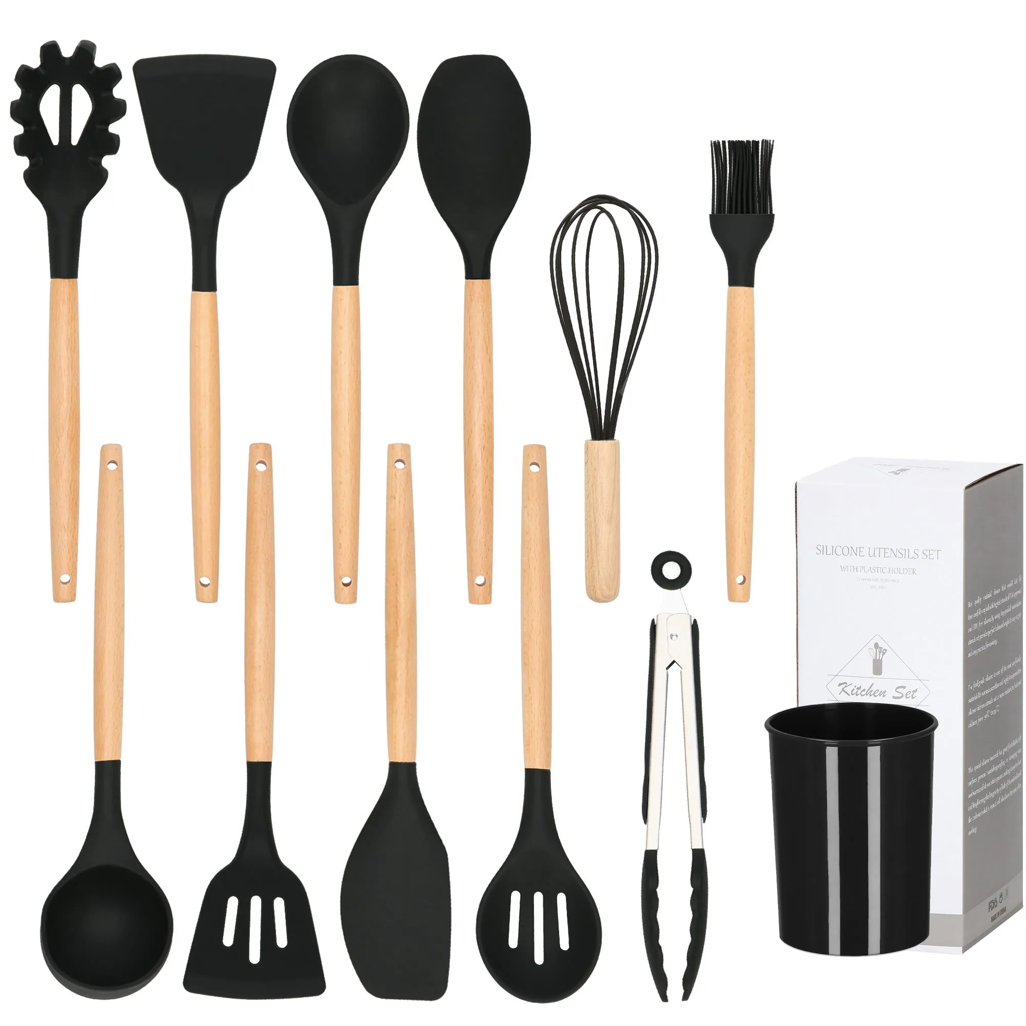 kuhinjski set, 12 kom. crni - slika 6