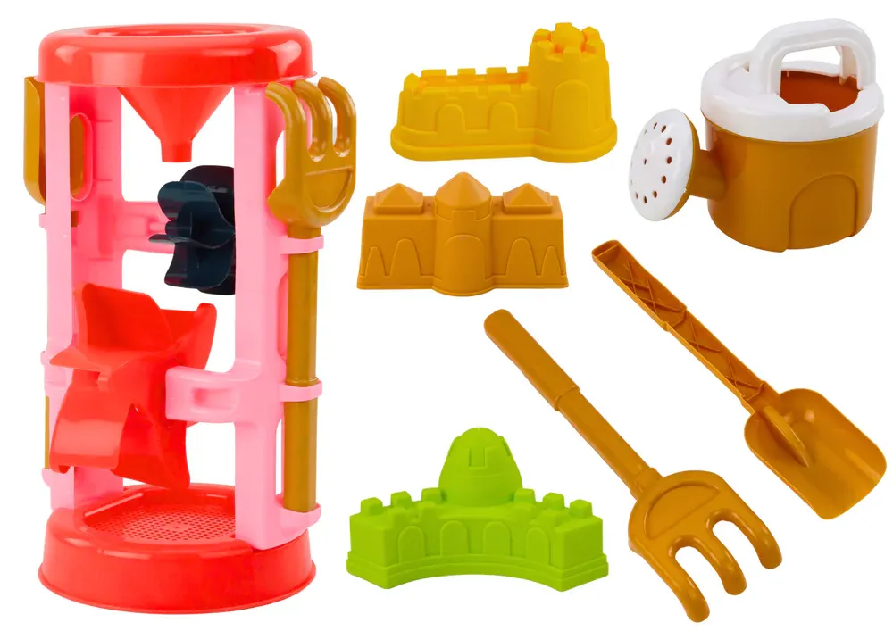 Set igračaka za pijesak, mlin, kalupi, dvorci, kanta za zalijevanje, ružičasta - Pribislavec