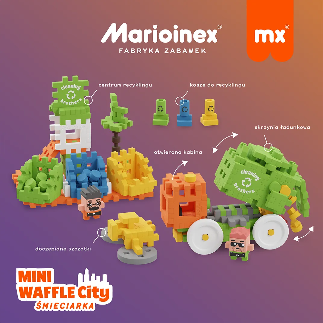 marioinex set waffle kockica kamion za odvoz smeća 148kom. - slika 3