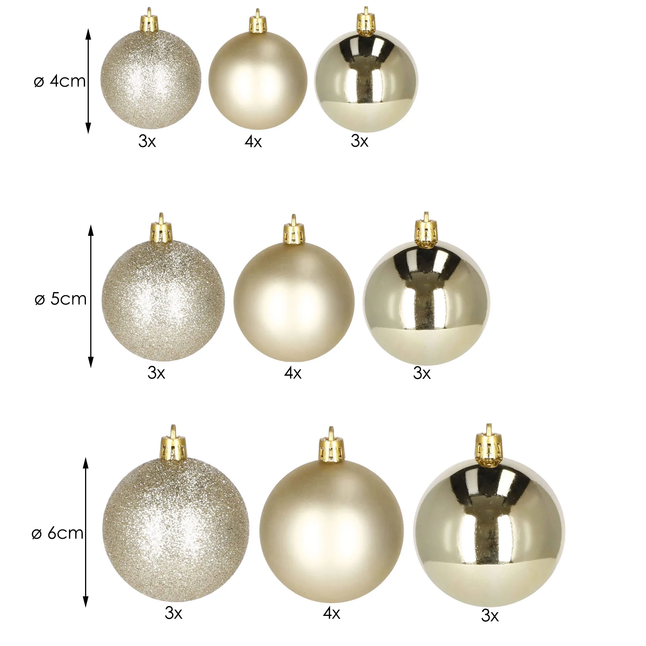 božićne kuglice 4 / 5 / 6 cm – set 30 komada zlatna - slika 3