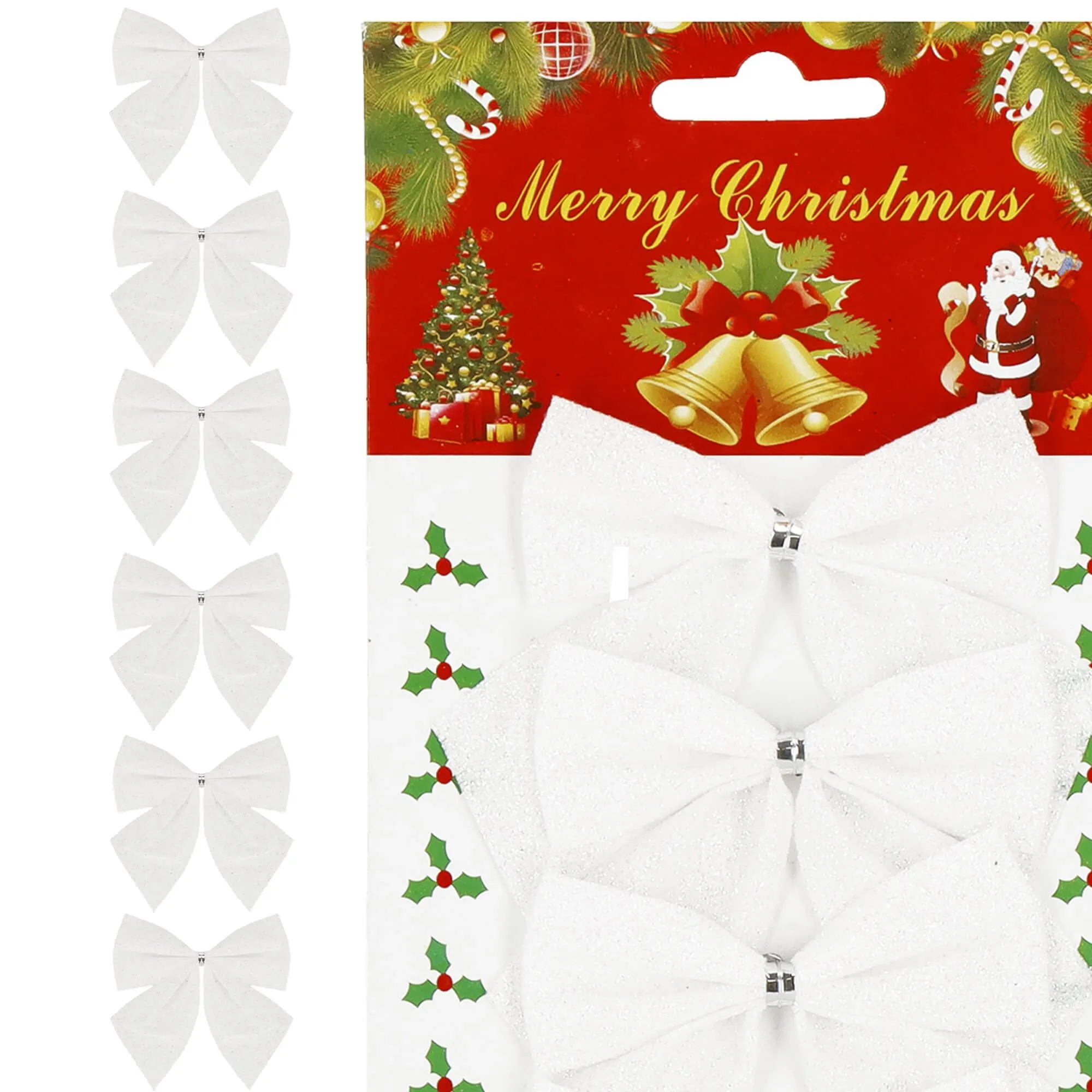 božićne mašne 8 × 8 cm – set 6 komada bijele - slika 3