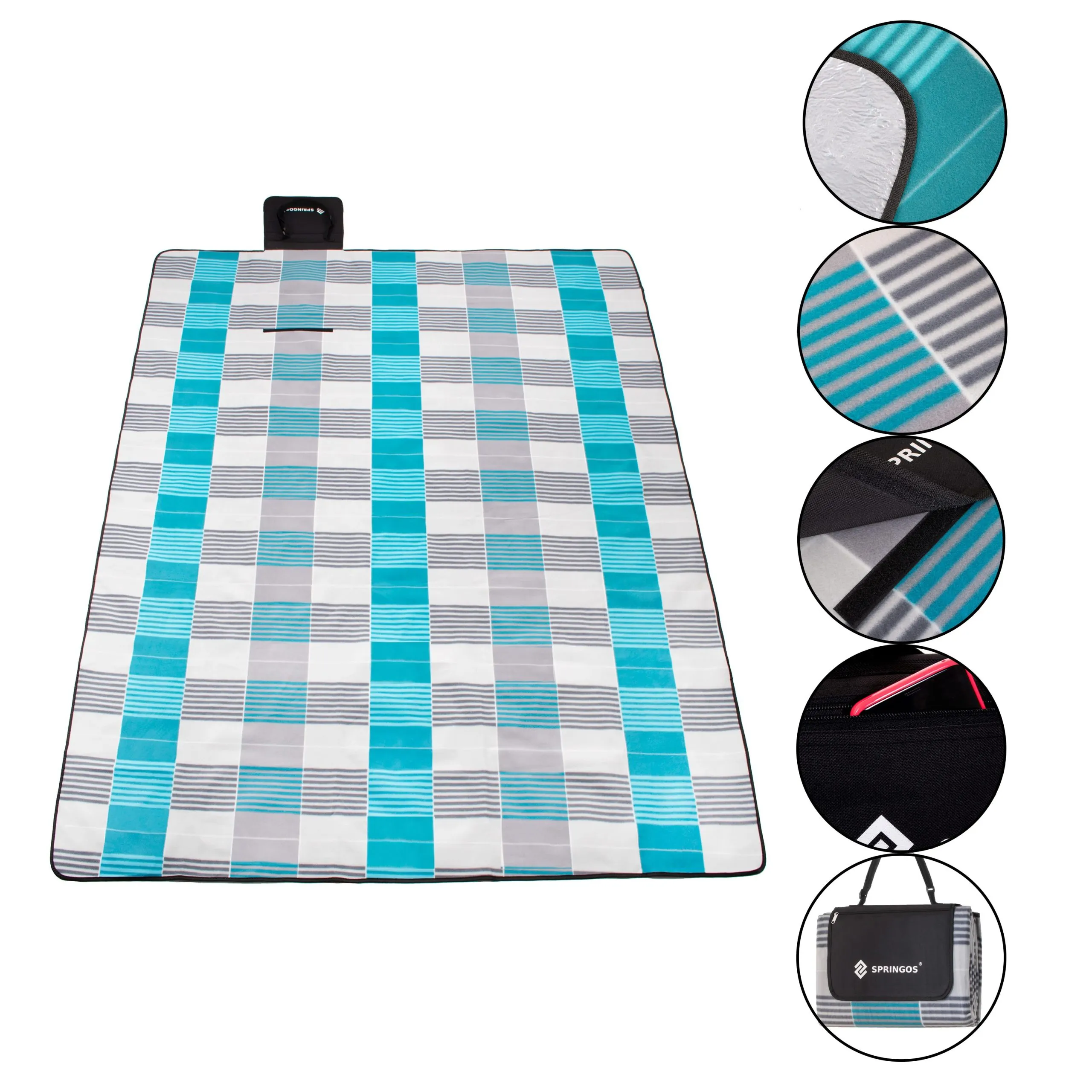deka za piknik 200 x 240 cm karirano plavo - slika 10