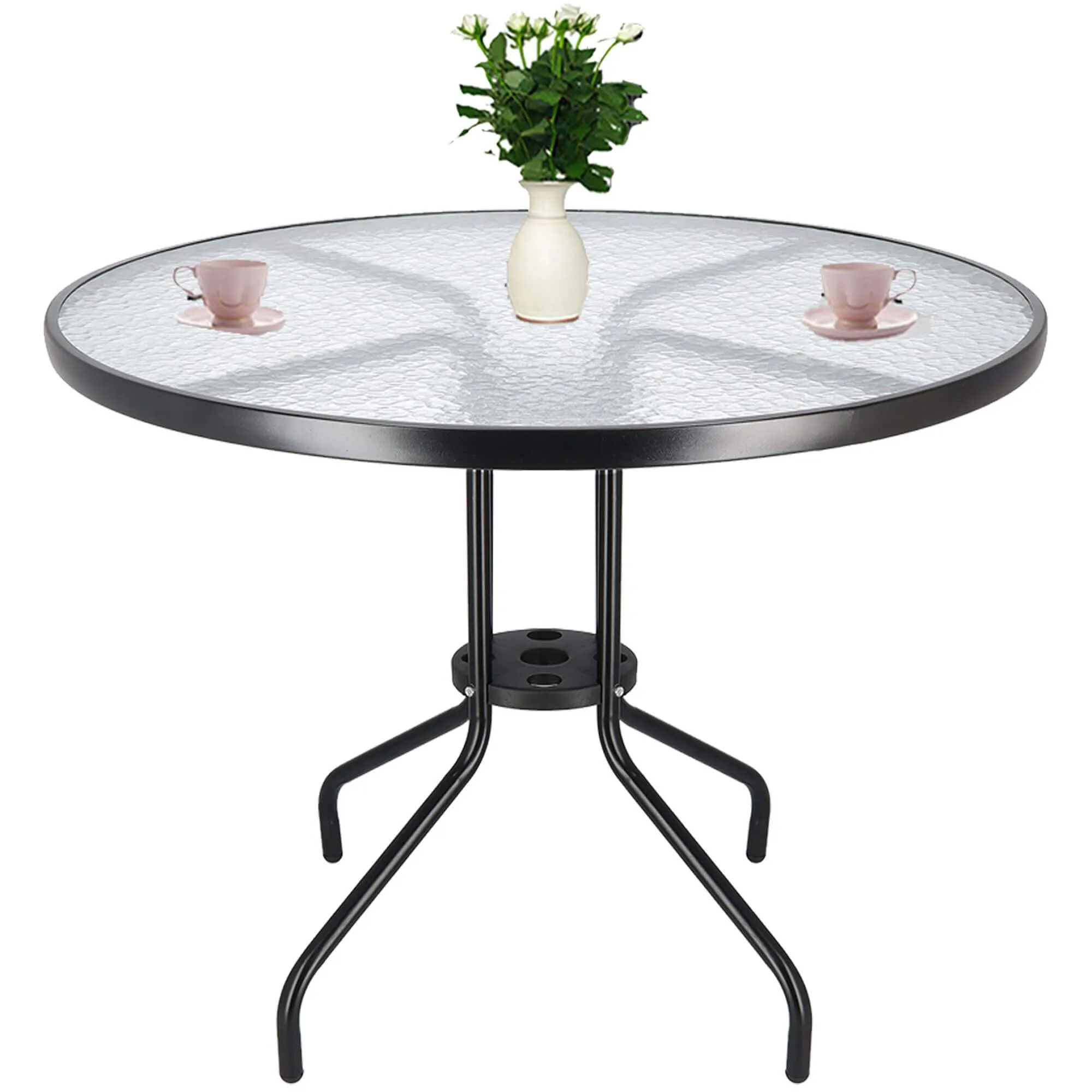 springos stakleni okrugli vrtni stol, crni 90 cm - slika 6