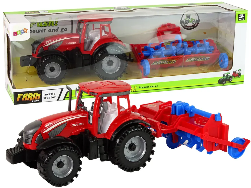 traktor s plugom crveni - slika 2