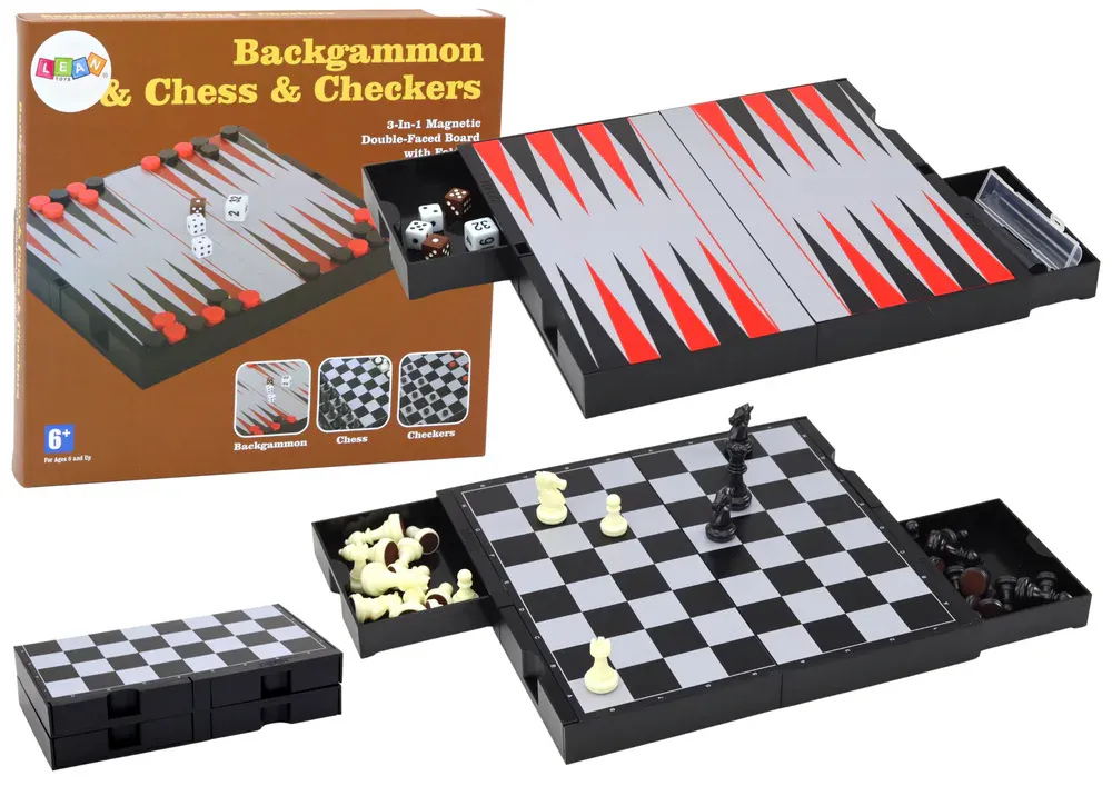 3u1 set za igru na magnetnoj ploči - šah, dame, backgammon - slika 2