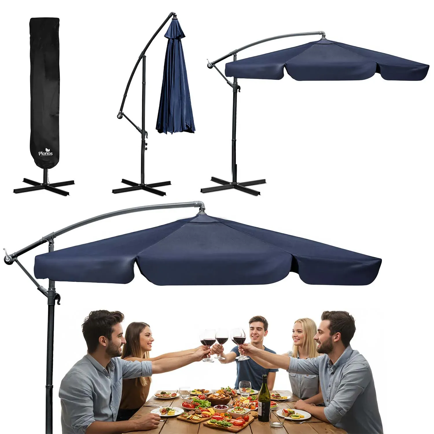 sklopivi vrtni suncobran s 6 segmenata, 350 cm, s navlakom – plonos pl-880 - slika 1