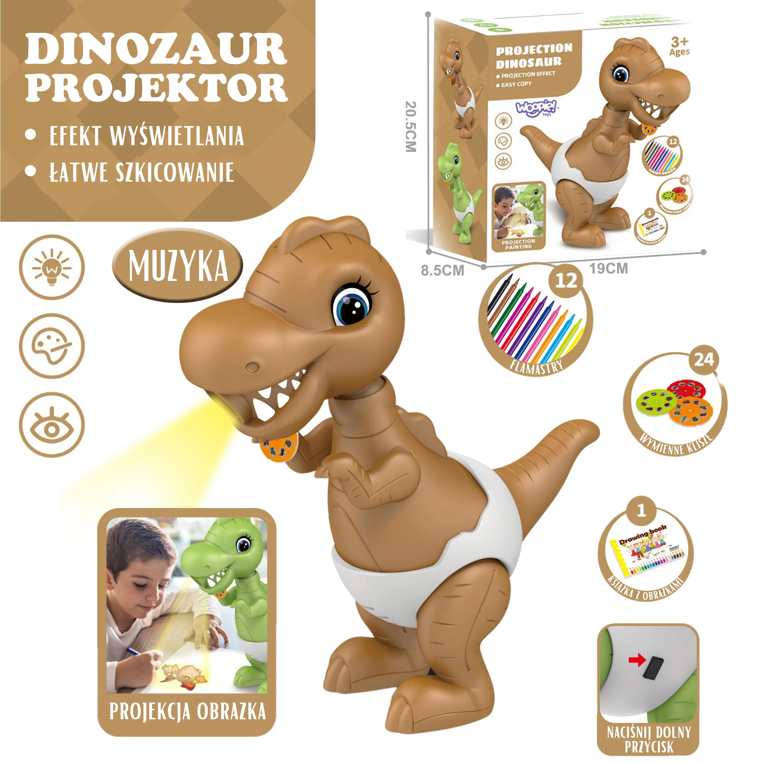 woopie projektor za crtanje + flomasteri - dinosaur - slika 3