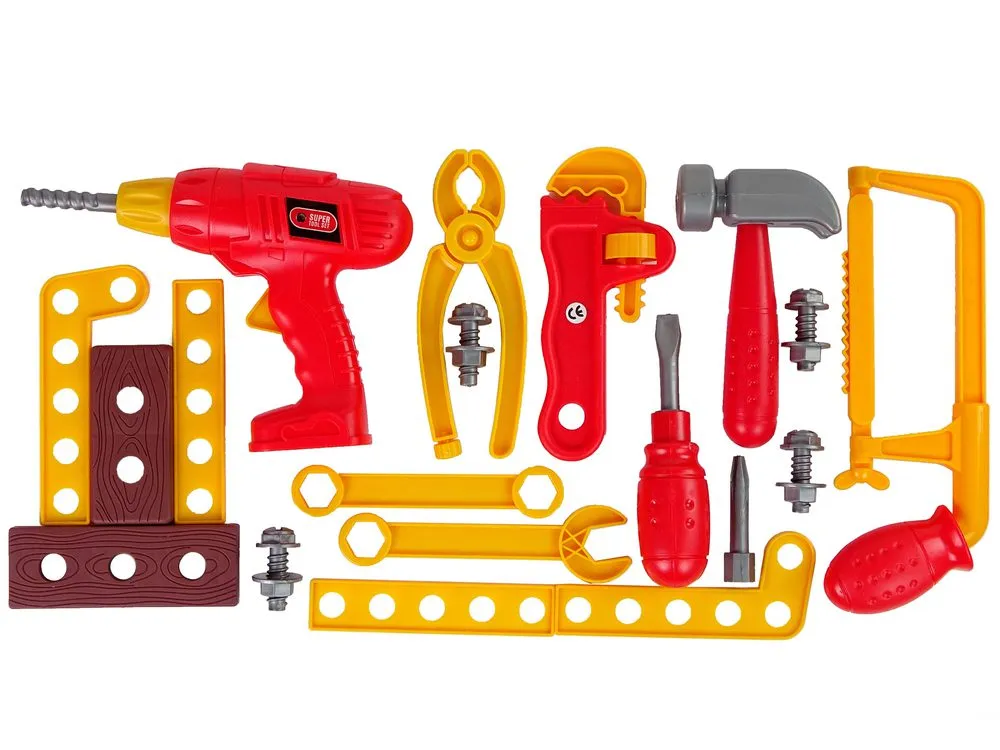 dječji diy set s alatom u kutiji crveno - žuti - slika 4