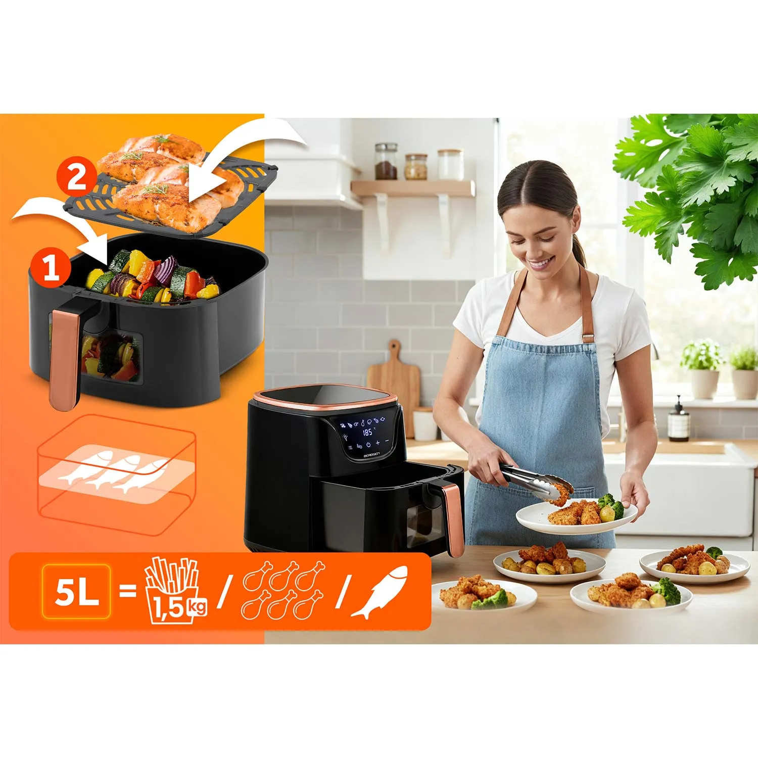 friteza na vrući zrak bd-652 crna i zlatna - slika 8