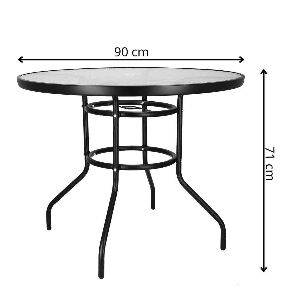 springos stakleni okrugli vrtni stol, crni 90 cm - slika 12