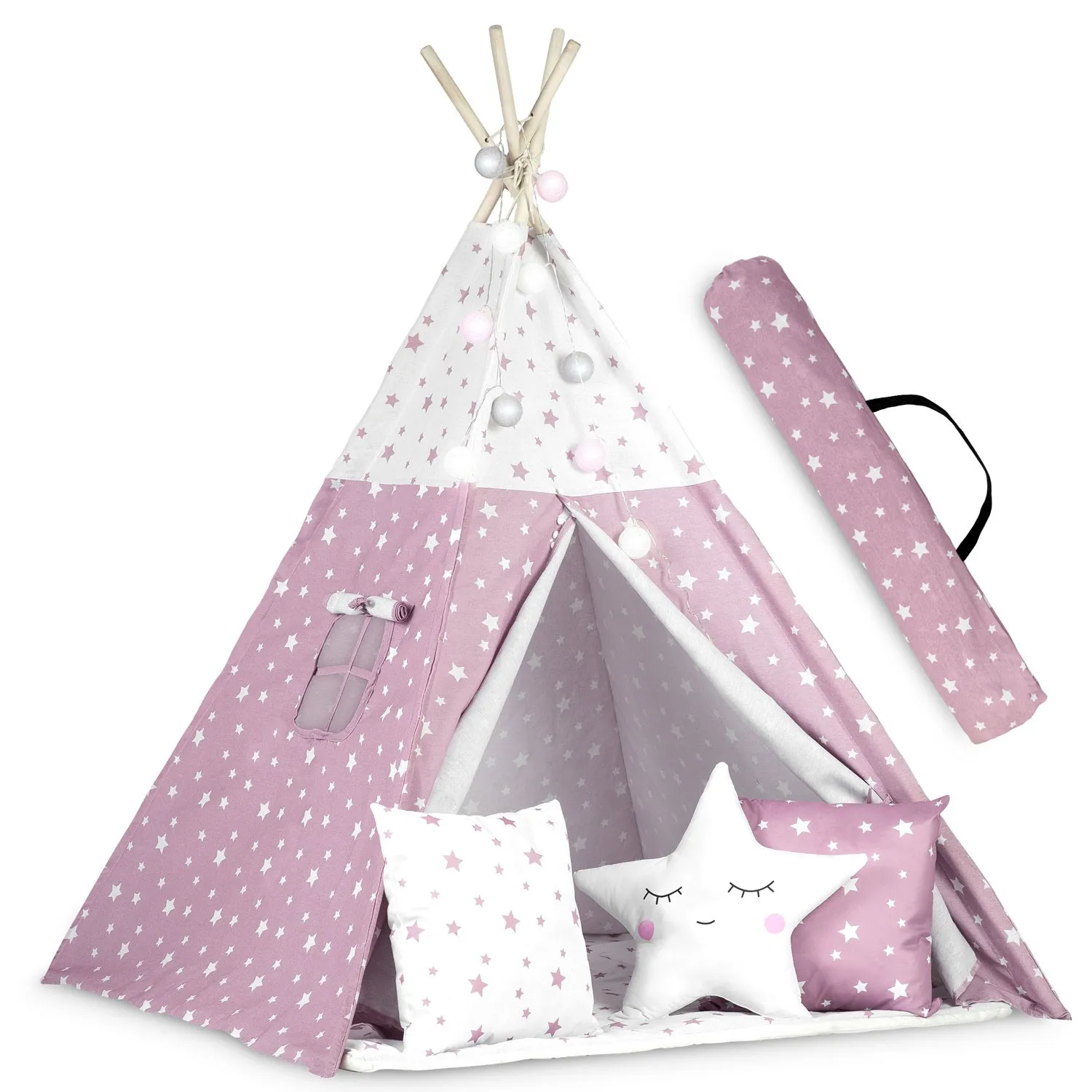 nukido teepee šator za djecu s svjetlima -bijelo rozi - slika 6