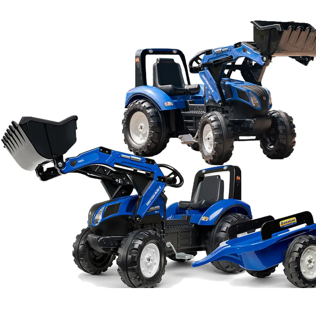 falk traktor na pedale s prikolicom new holland - plavi 3+ - slika 1
