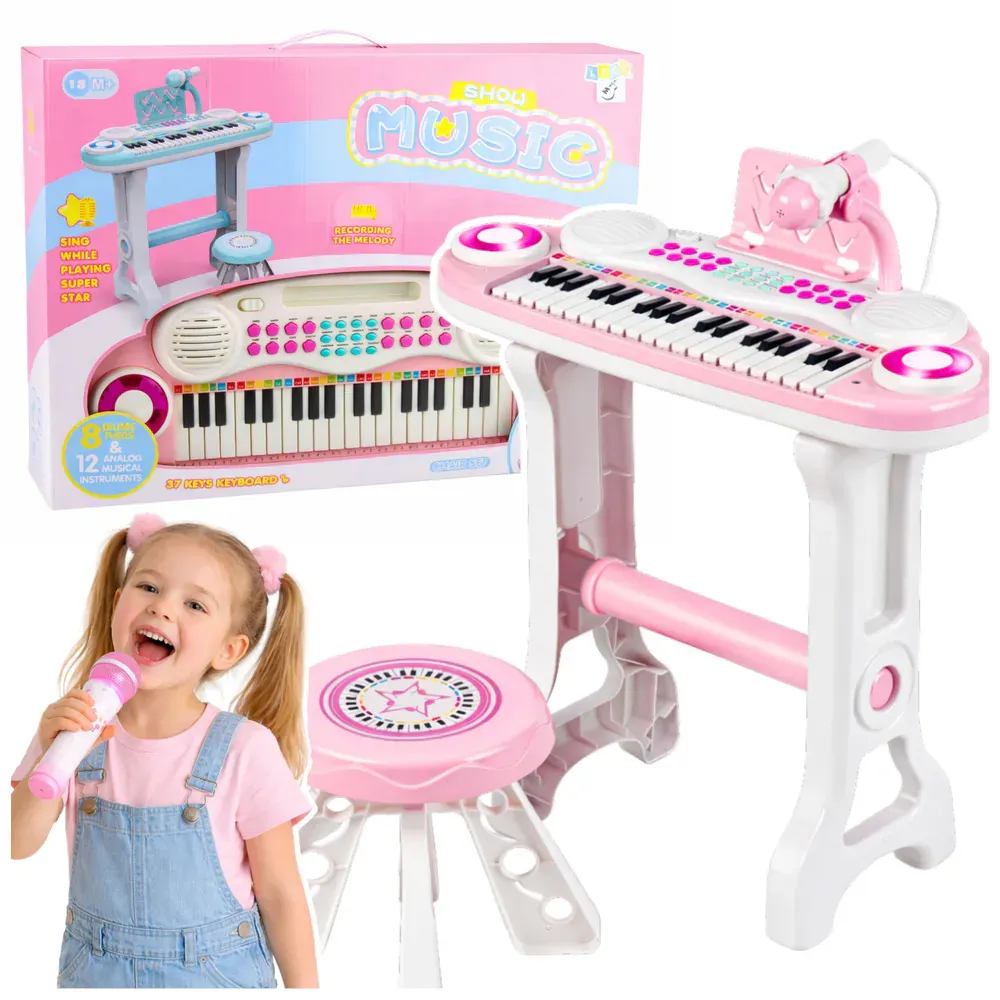 elektronični klavir za djecu, stolica, mikrofon, mp3, ružičasta - slika 2