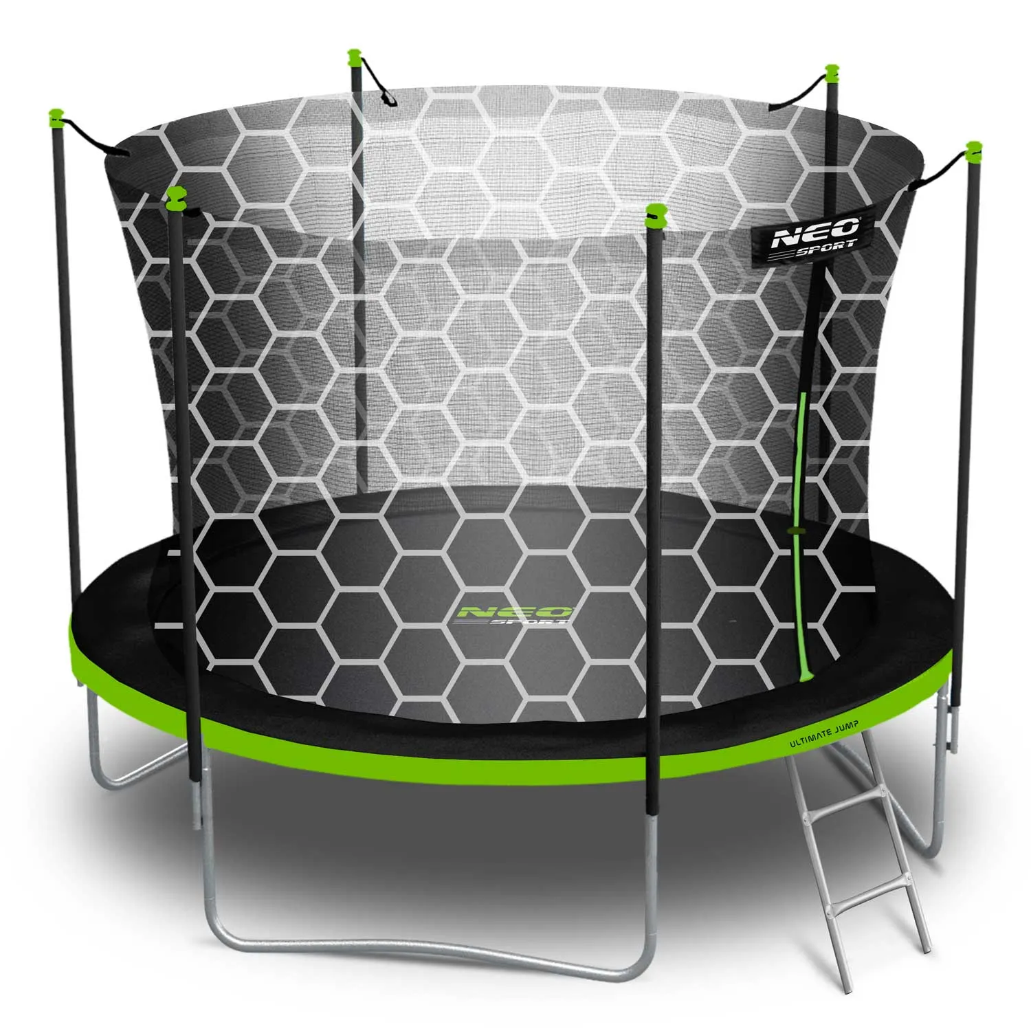 neo-sport vrtni trampolin 252 cm (8 ft) s unutarnjom mrežom i ljestvama, zeleni - slika 5