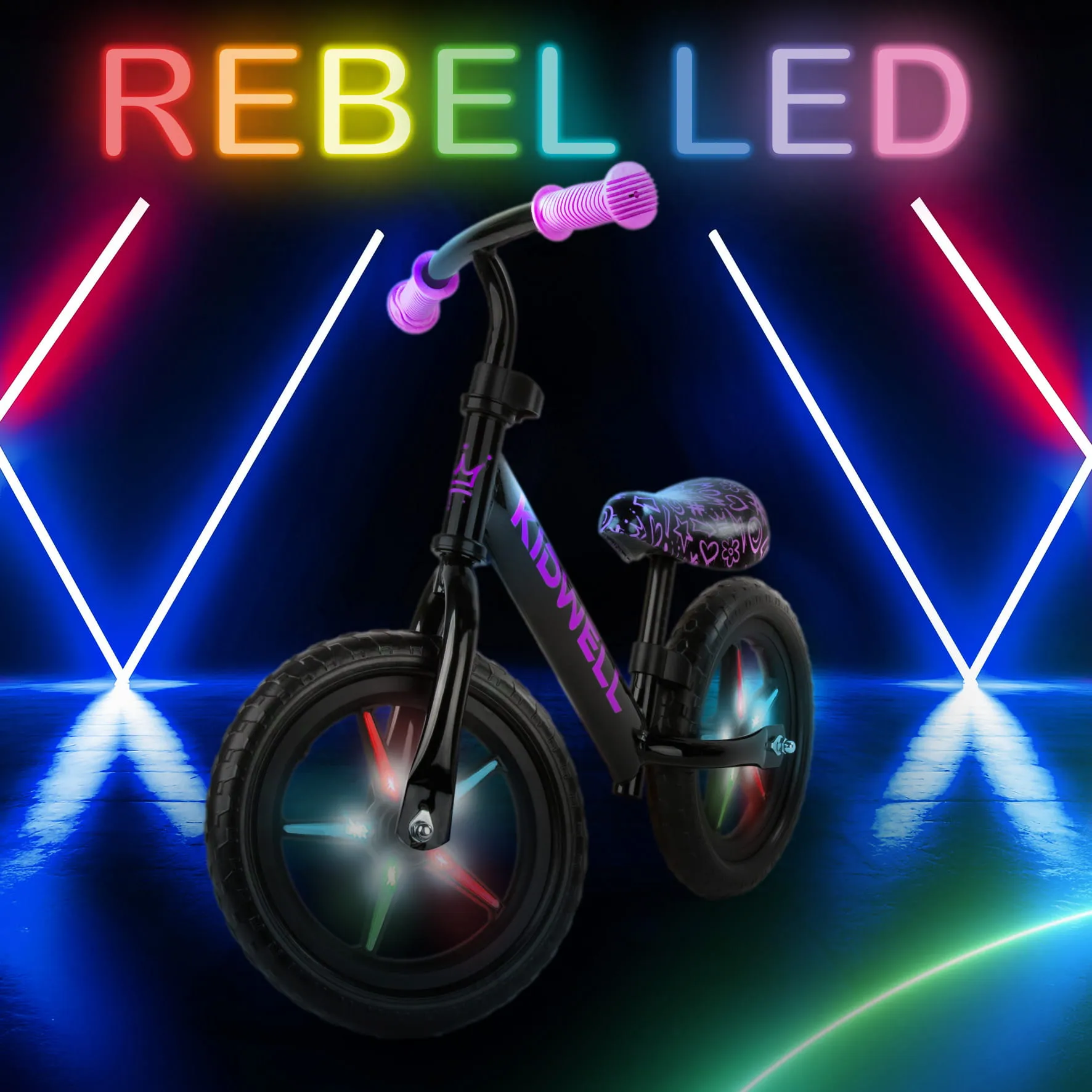 kidwell rebel led neonsko ružičasti bicikl za balansiranje - slika 11