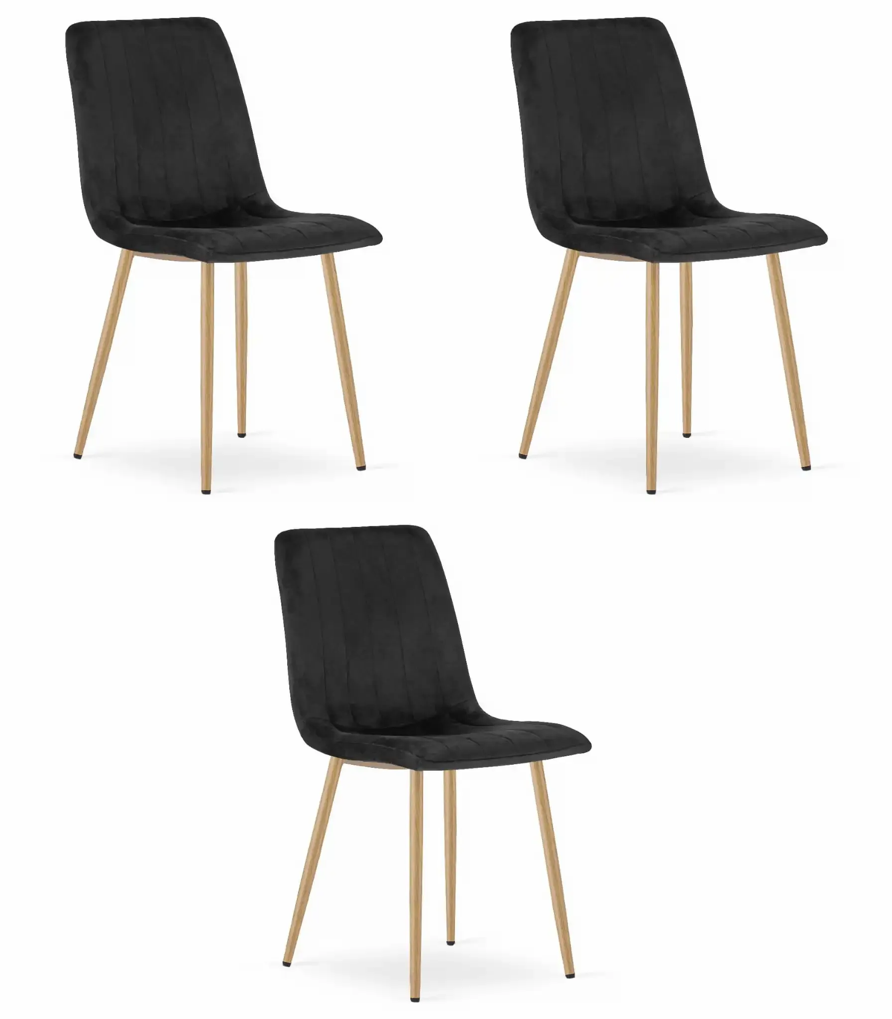 lava set stolica - crni baršun / noge u boji drveta x 3 - slika 2