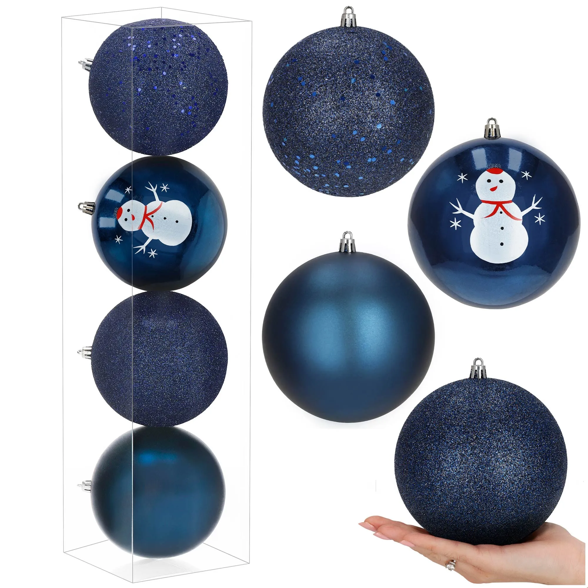 božićne kuglice 12 cm – set 4 komada plava, bijela - slika 4
