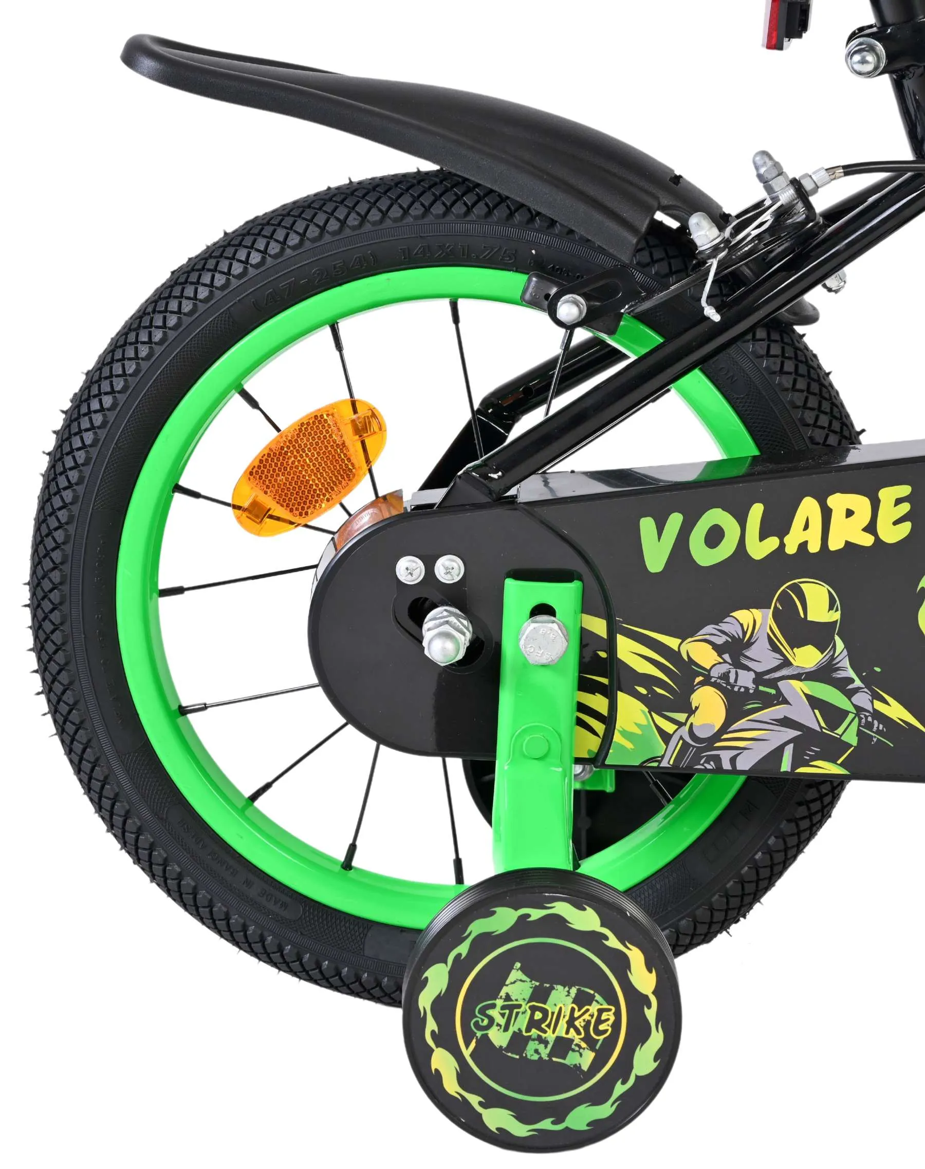 volare dječji bicikl strike 14″ crno-zelene boje s dvije ručne kočnice - slika 3