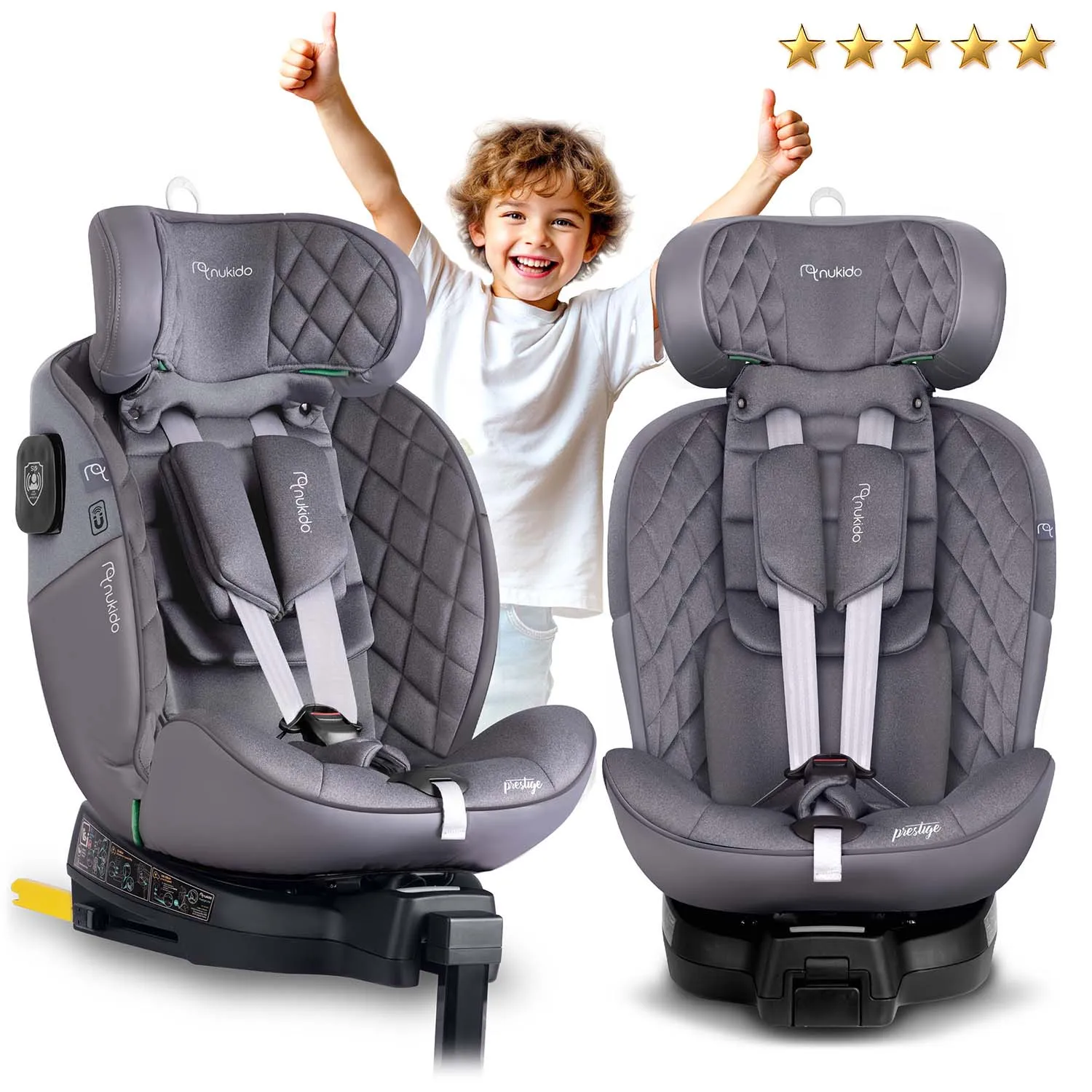 nukido prestige line siva autosjedalica 0-36 kg isofix - slika 3