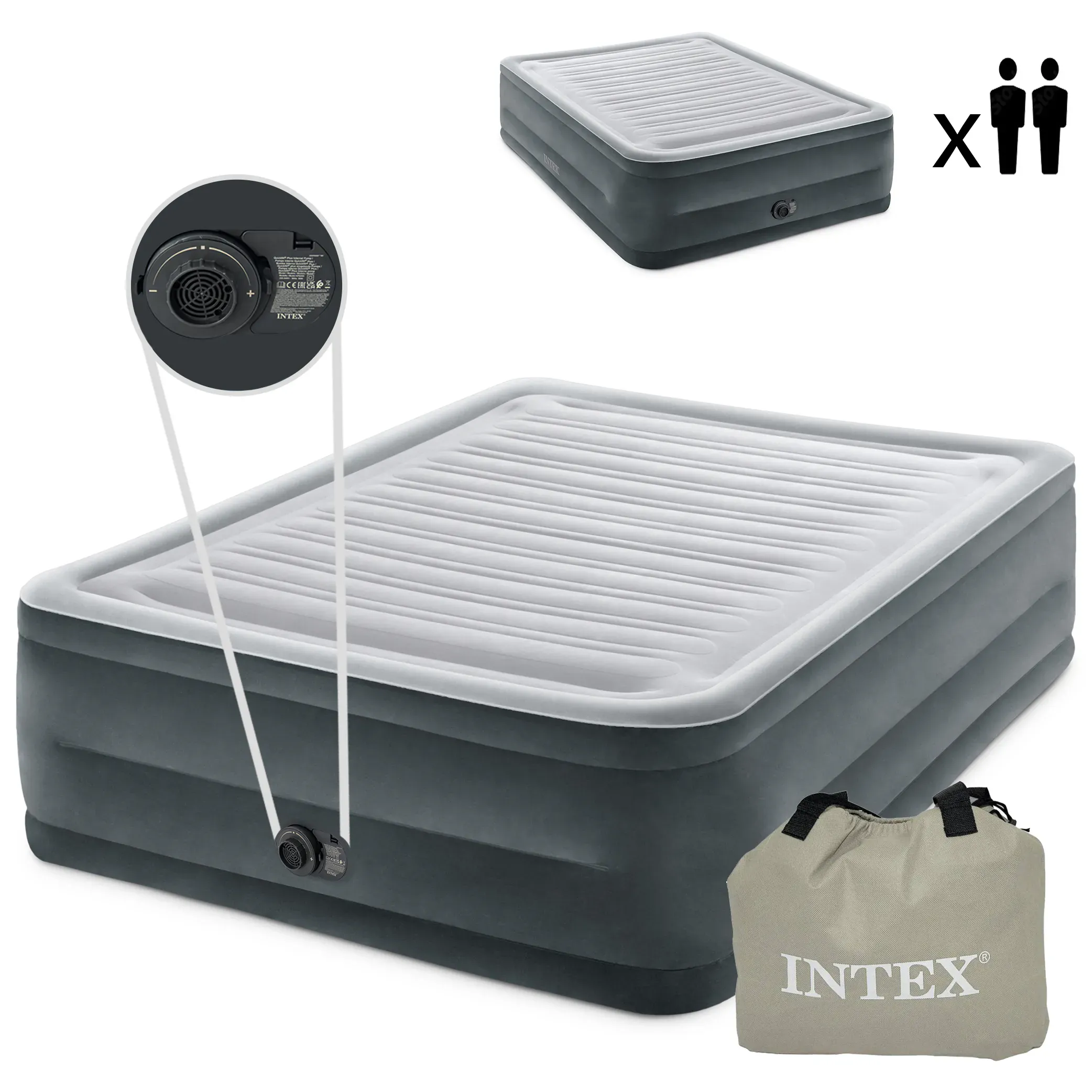 intex veliki madrac na napuhavanje s električnom pumpom 203 x 152cm sivi - slika 1