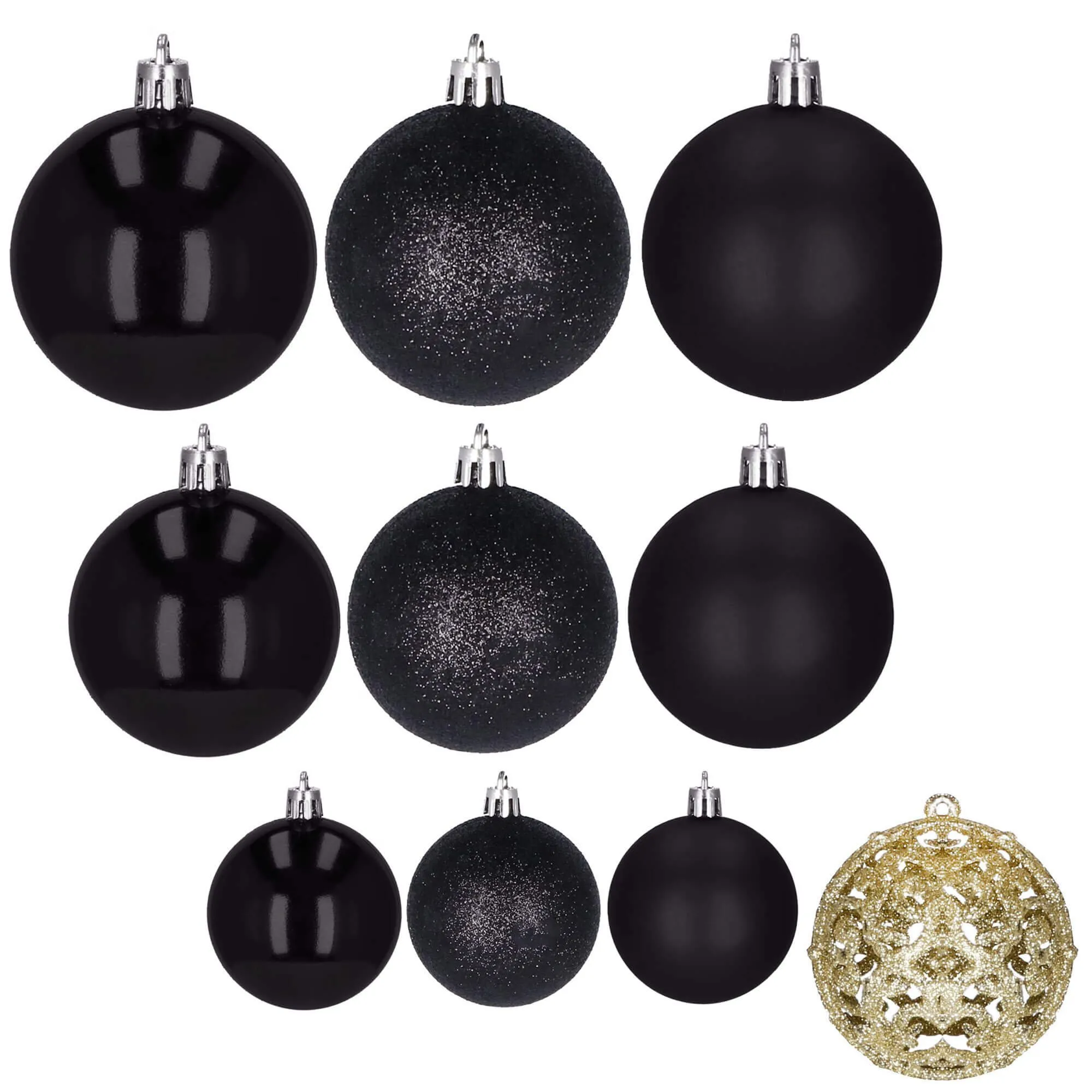 božićne kuglice 3 / 4 / 6 cm – set 100 komada crna i zlatna - slika 4