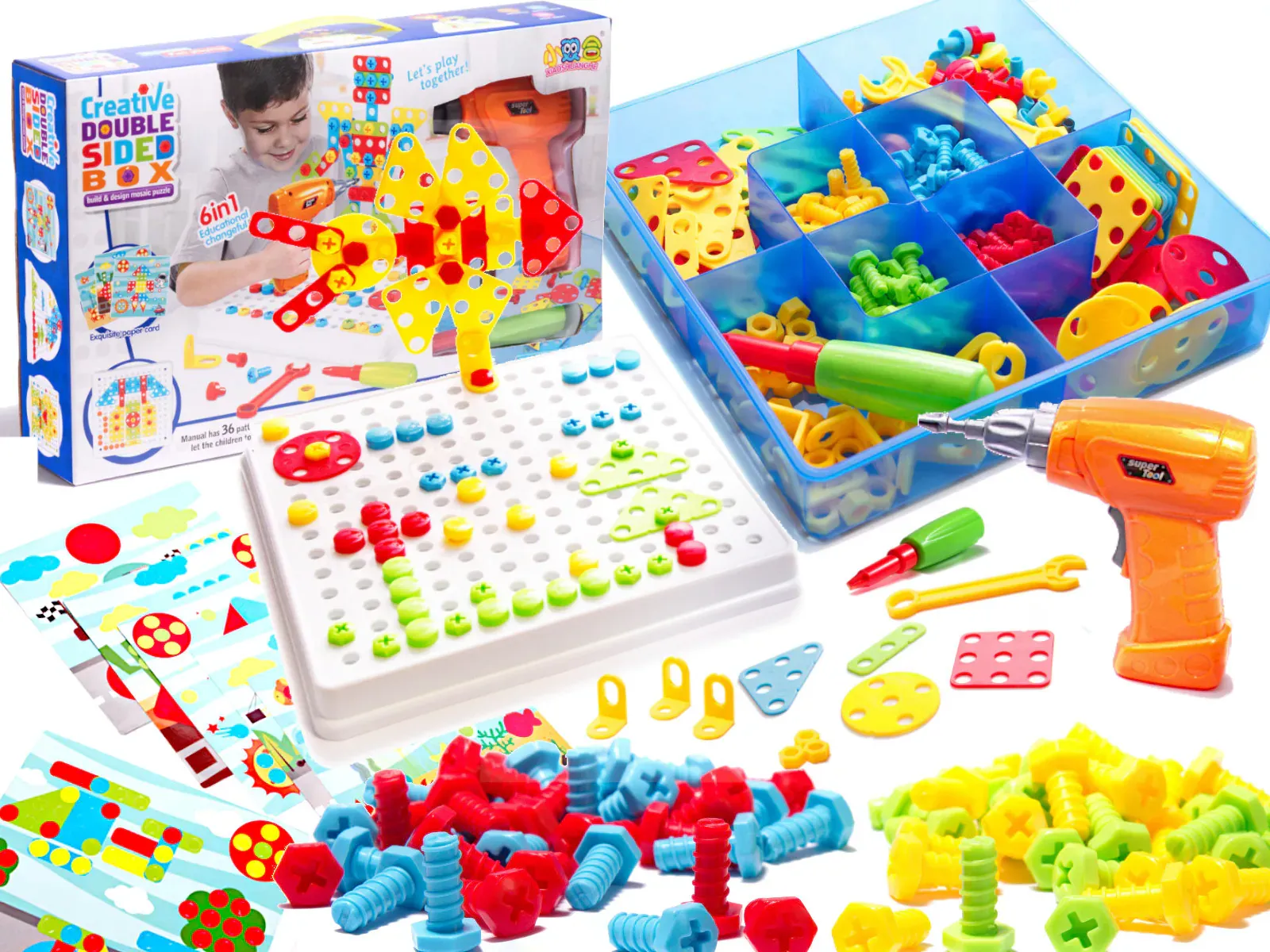 kreativni set odvijač, bušilica, vijci, kockice, 261 element - slika 2