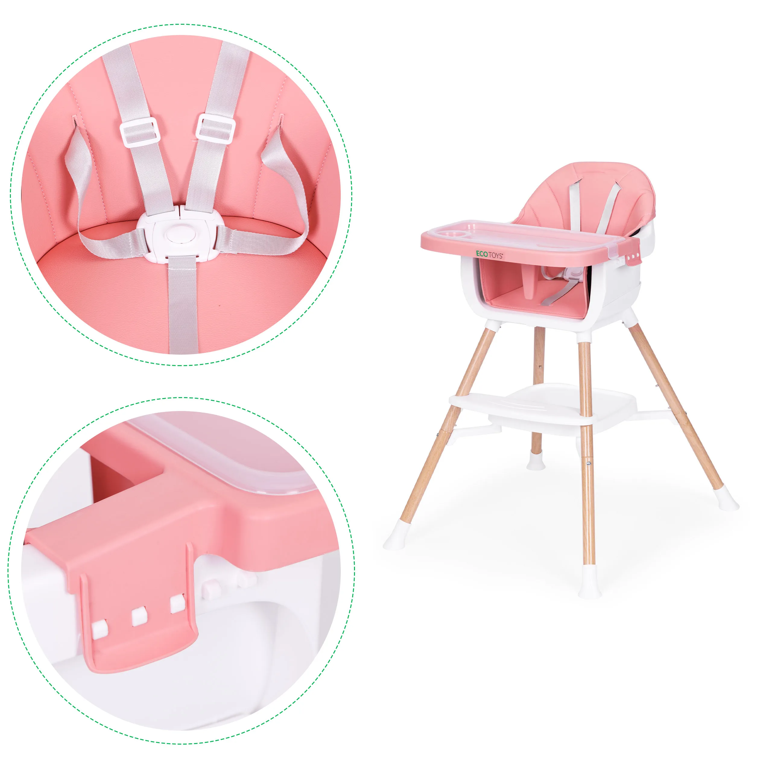 dječja stolica za hranjenje 2-u-1, roza, ecotoys - slika 6