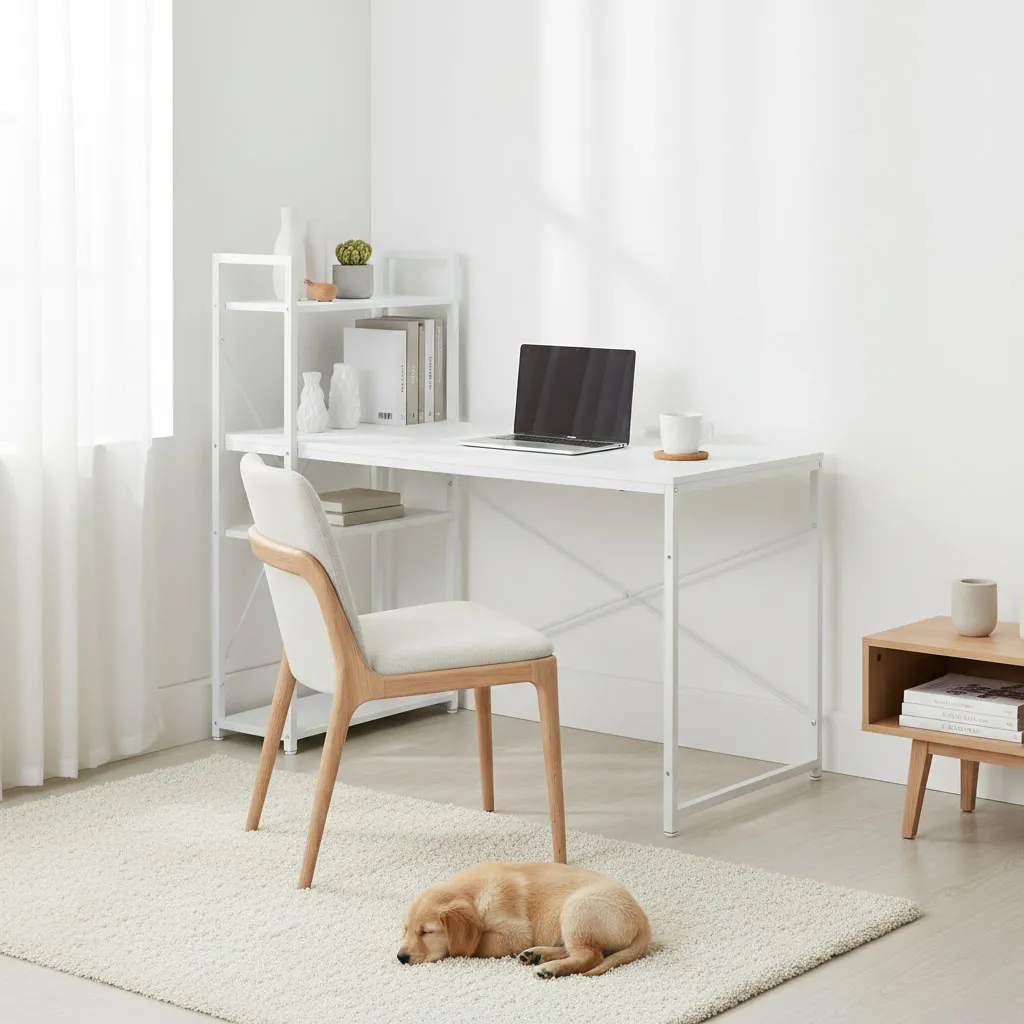modernhome uredski stol 120 × 60 cm s policom i 3 police – bijeli - slika 4
