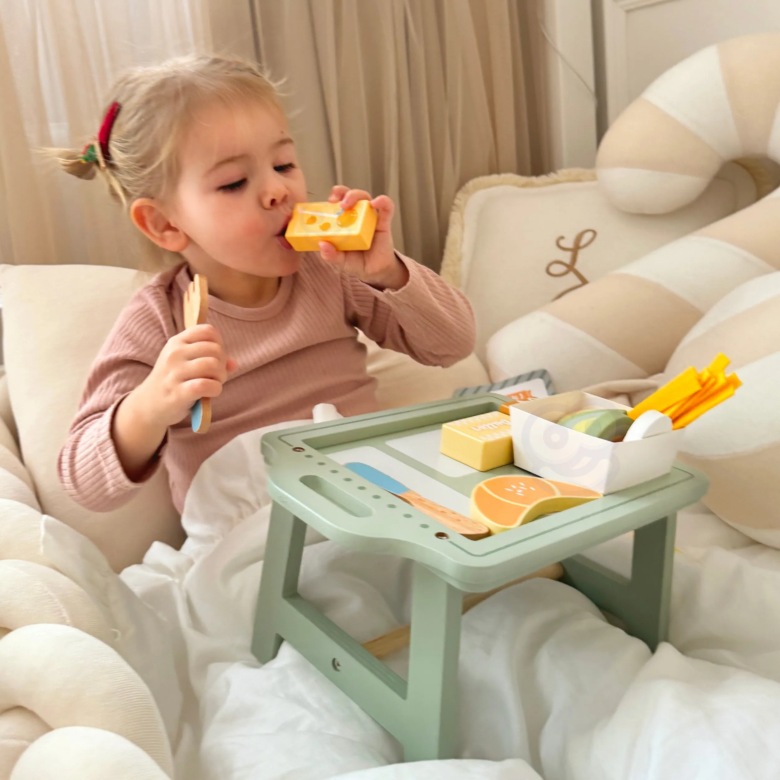 woopie zeleni set za doručak s pladnjem i priborom, pastelni - slika 6