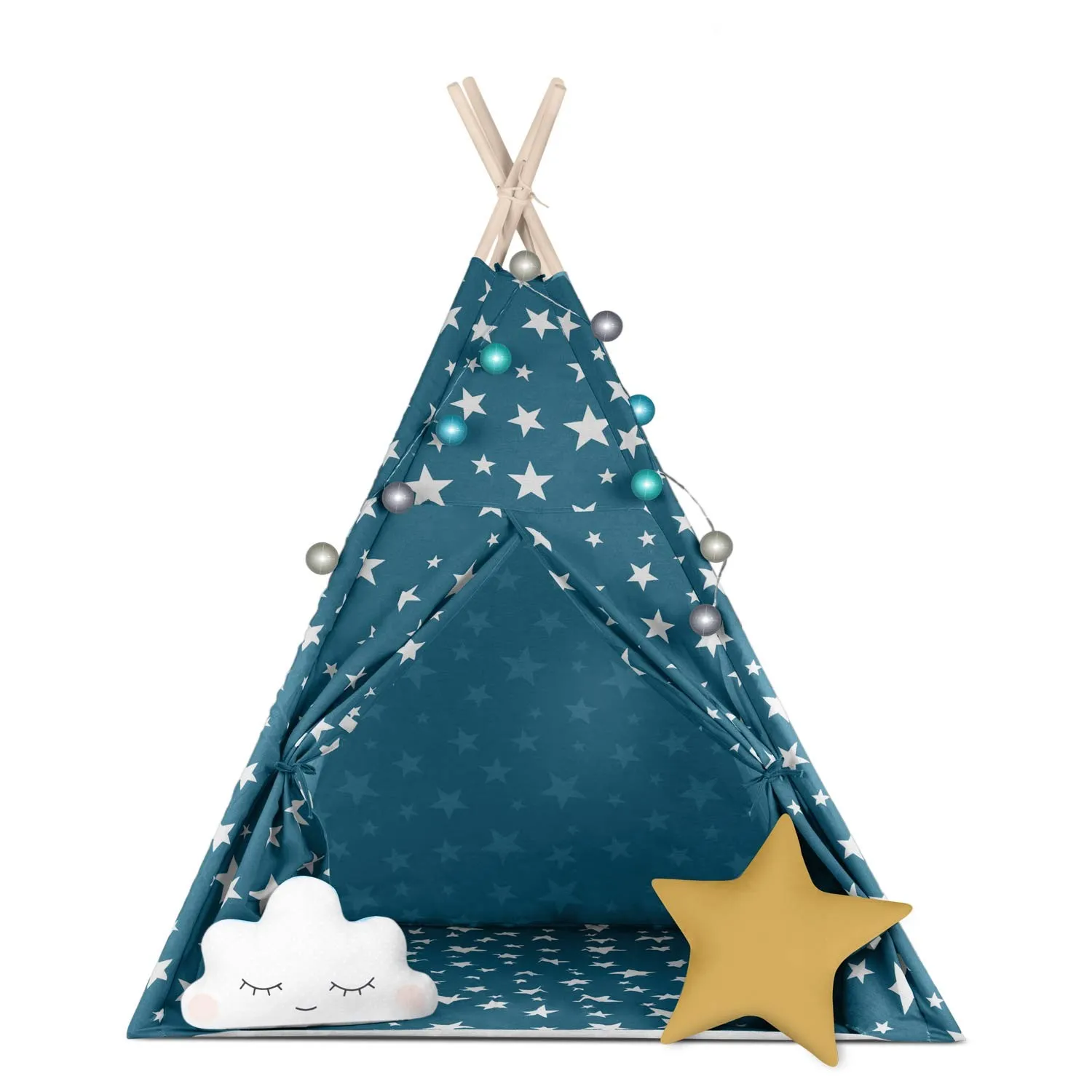teepee šator za djecu s nukido svjetlima - plavi - slika 3